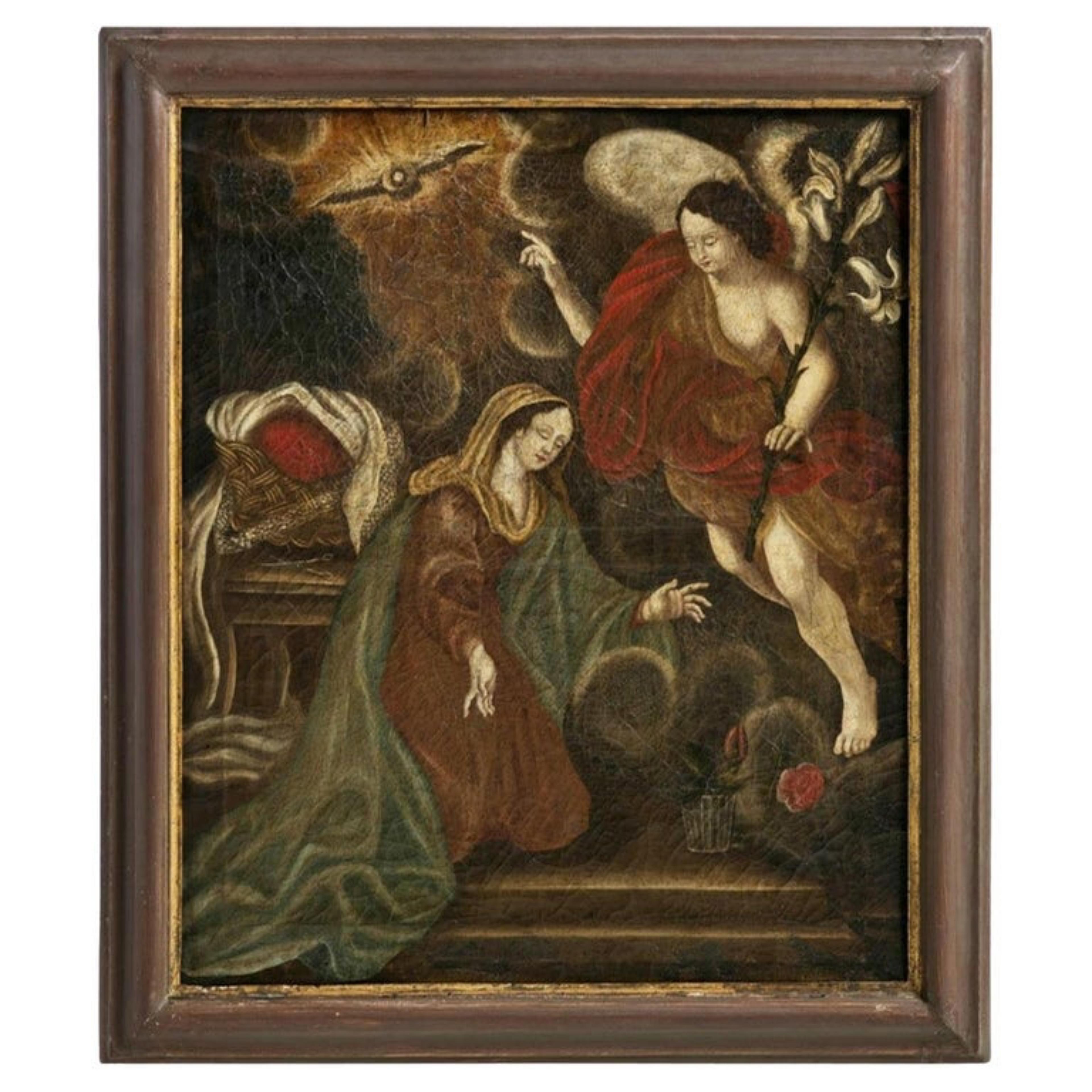Announcement de l'école italienne huile sur toile, du 17ème siècle Bon état - En vente à Madrid, ES