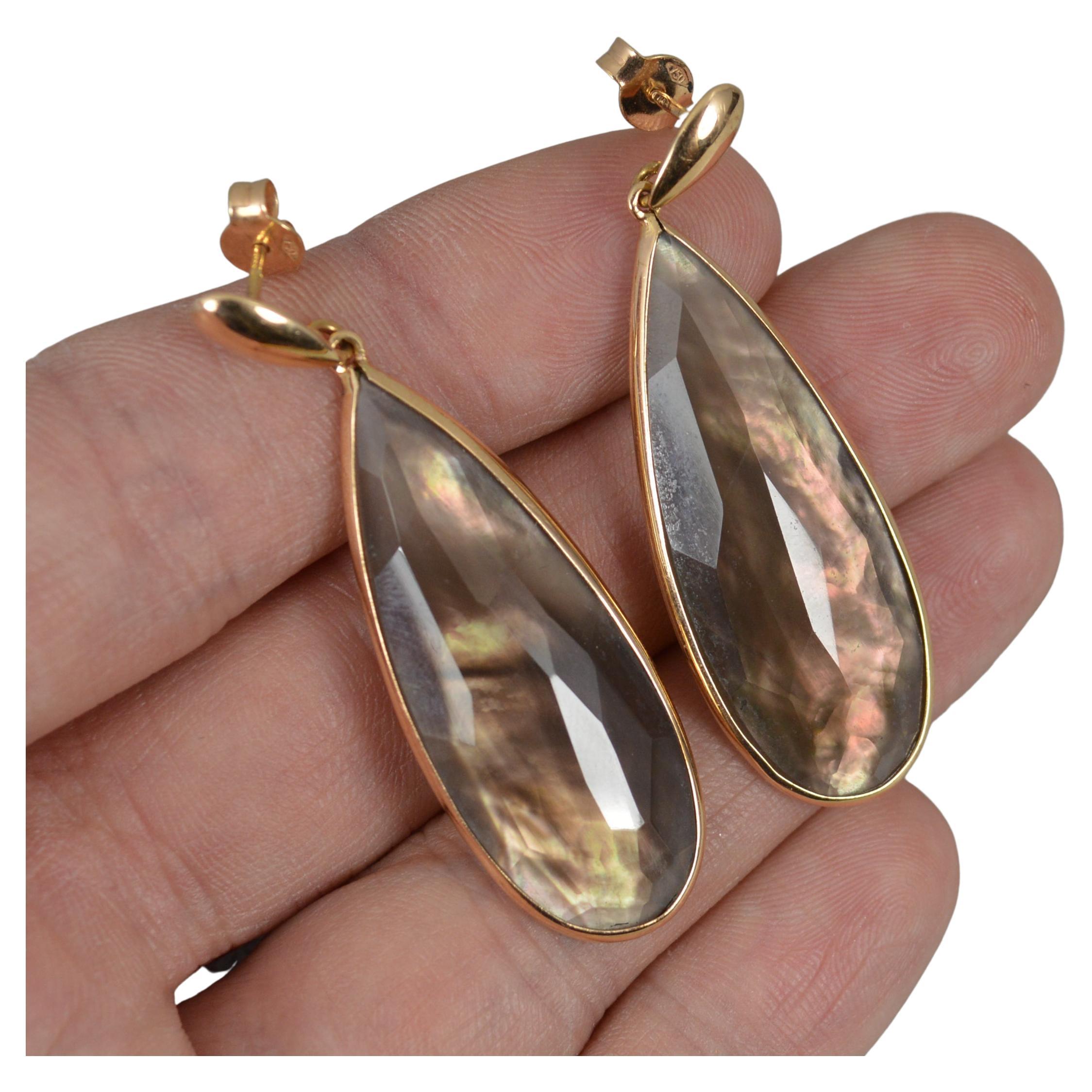 ANNOUSHKA Designer 18ct Rose Gold and Mother of Pearl Drop Dangle Earrings For Sale