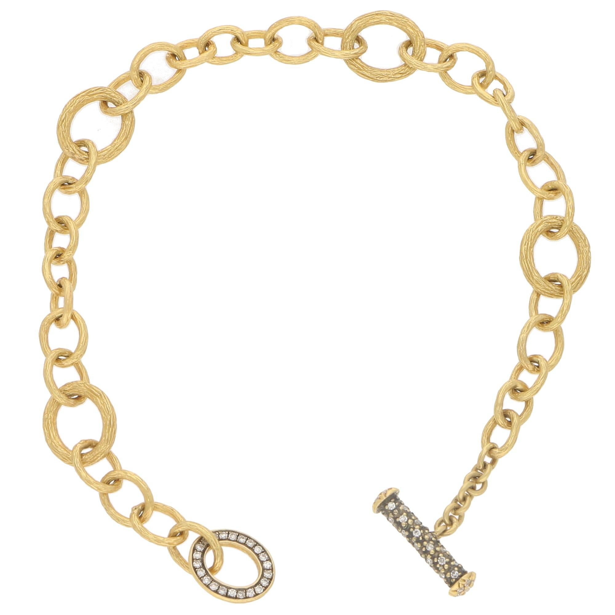 Modern Annoushka Diamond Clasp Charm Link Bracelet Set in 18 Karat Yellow Gold
