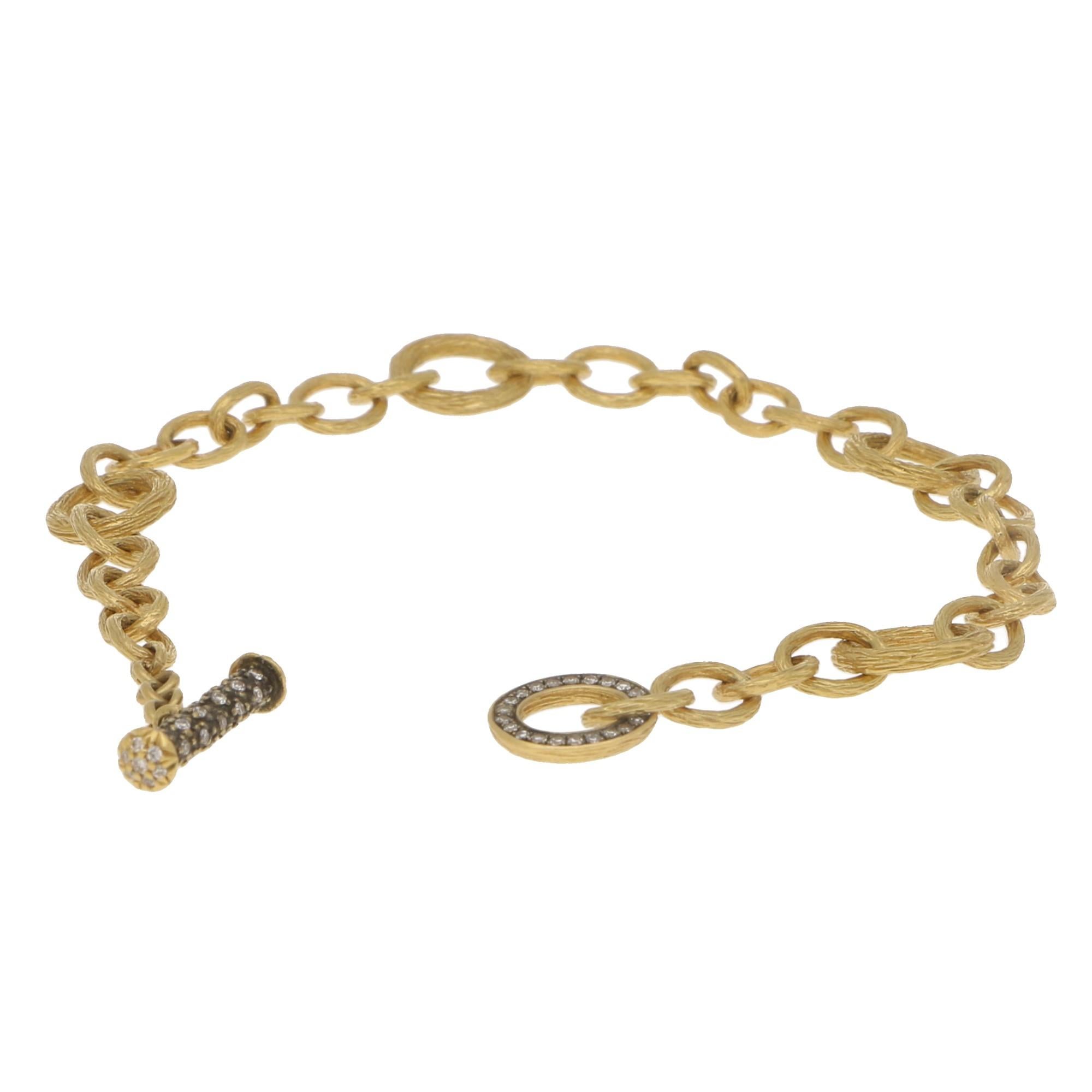 Round Cut Annoushka Diamond Clasp Charm Link Bracelet Set in 18 Karat Yellow Gold