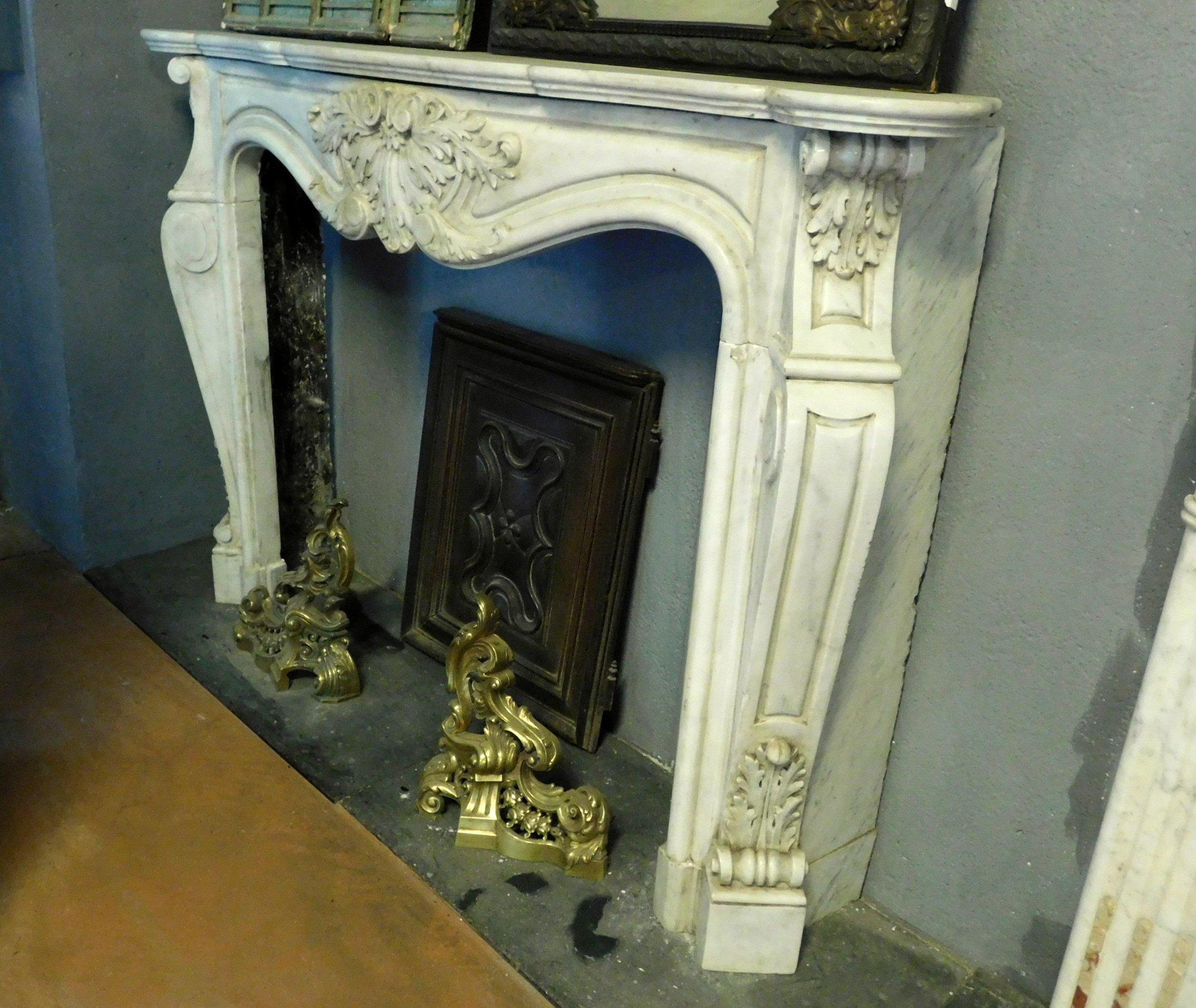 Late 18th Century Antique White Marble Fireplace, Richly Carved, Wavy Legs, 18th Century, France