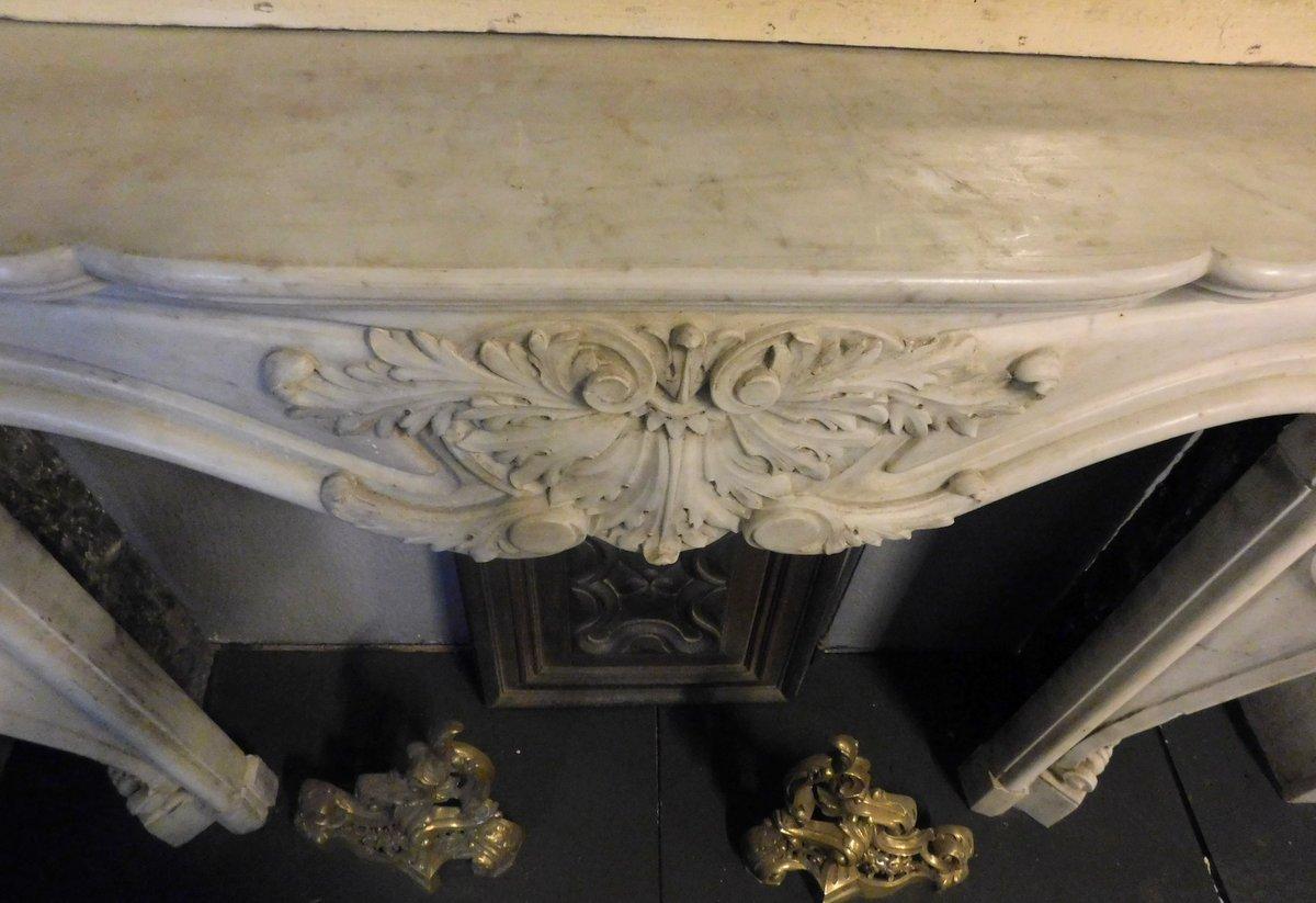 Antique White Marble Fireplace, Richly Carved, Wavy Legs, 18th Century, France 2