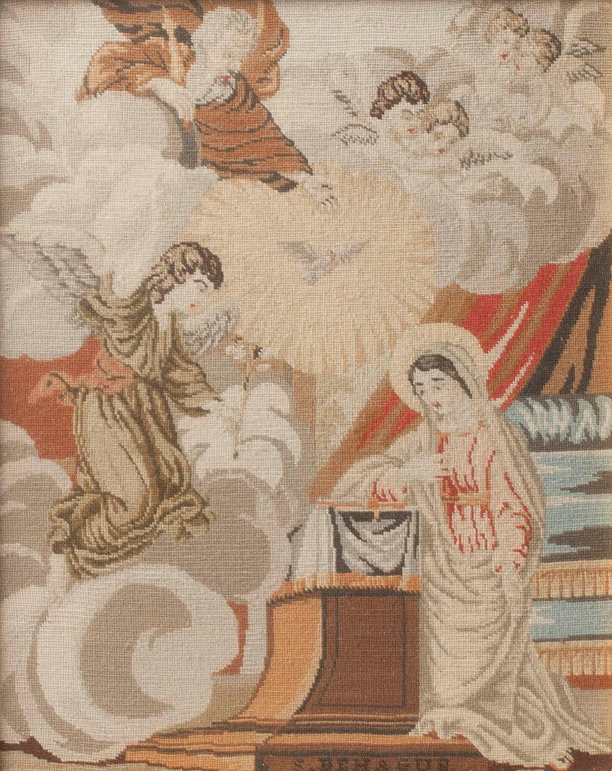Charles X Annunciation to the Blessed Virgin Mary Needlepoint Tapestry, France, 1850-1870