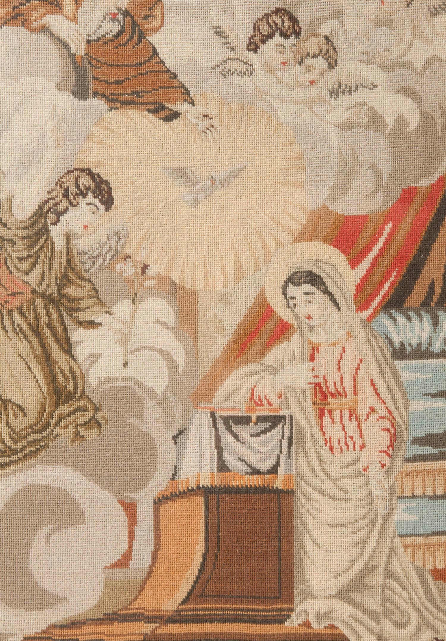 European Annunciation to the Blessed Virgin Mary Needlepoint Tapestry, France, 1850-1870