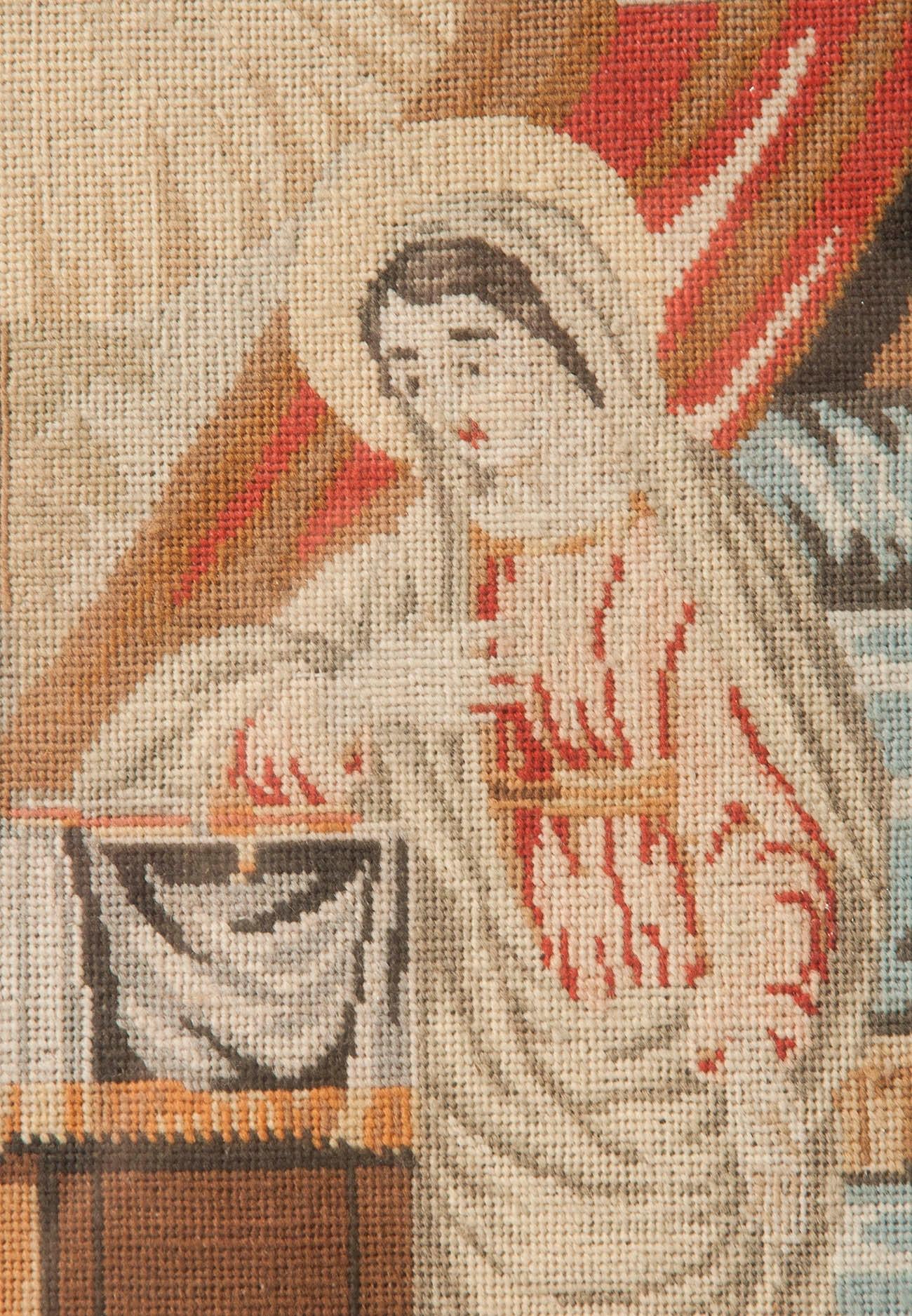 Embroidered Annunciation to the Blessed Virgin Mary Needlepoint Tapestry, France, 1850-1870