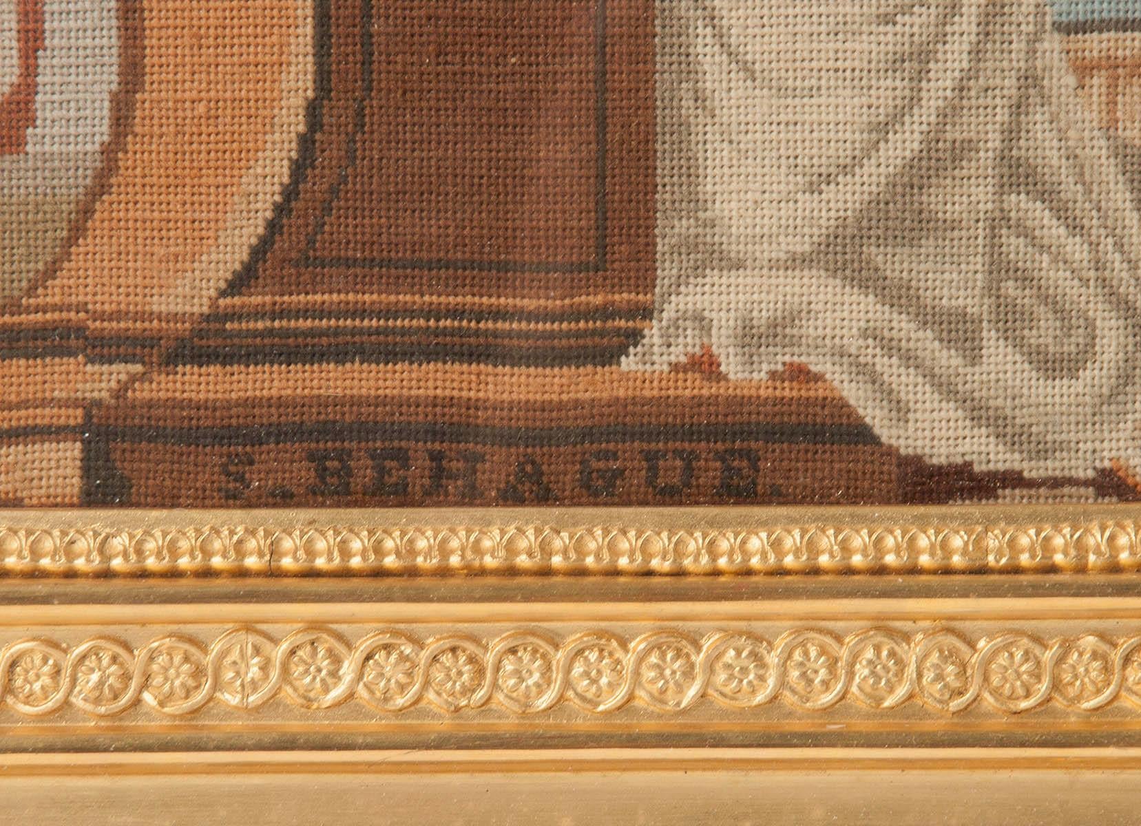Wool Annunciation to the Blessed Virgin Mary Needlepoint Tapestry, France, 1850-1870