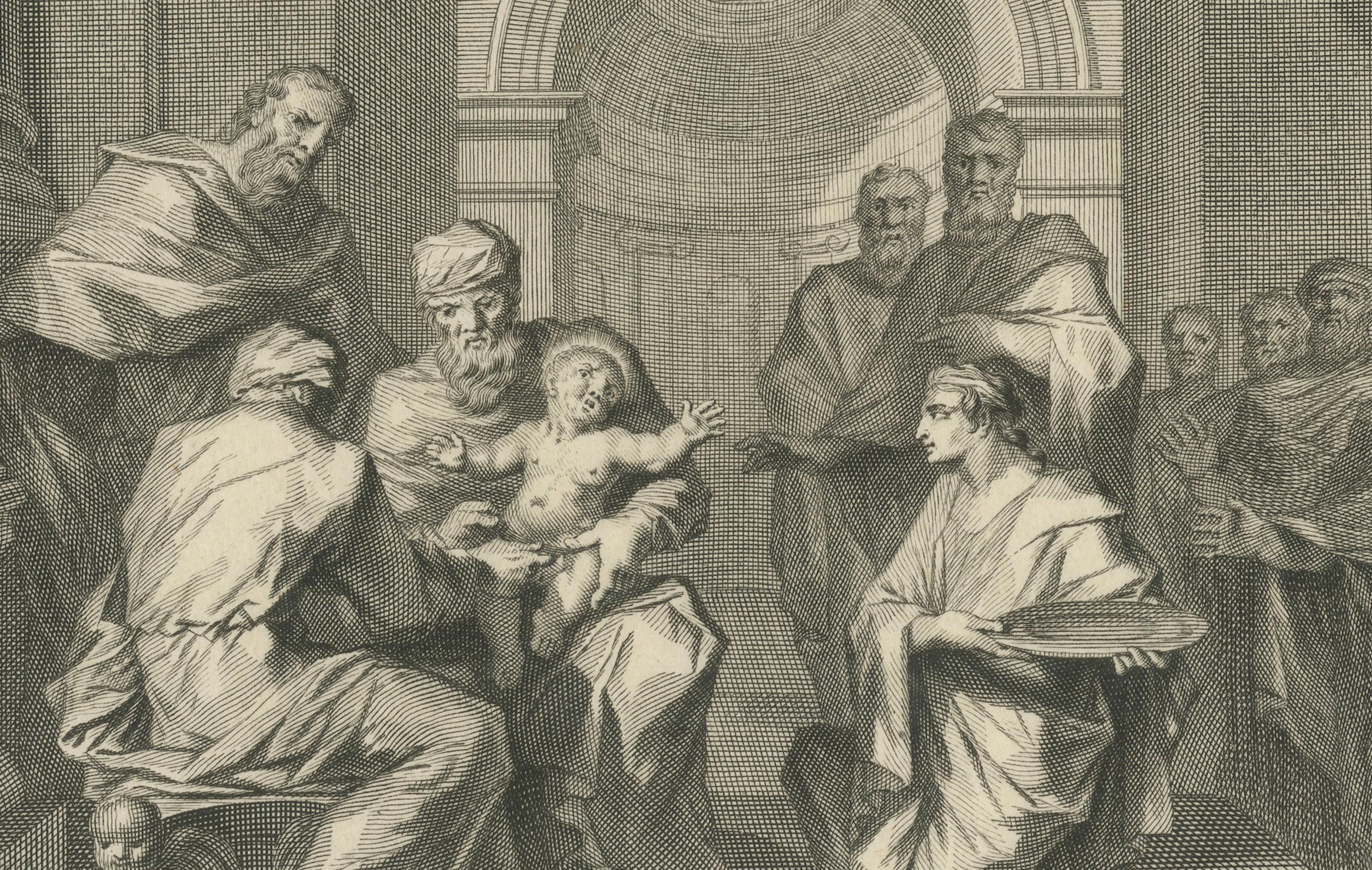 Verkündigung an die Hirten und Beschneidung Christi, Pieter Mortier, um 1700 im Zustand „Gut“ im Angebot in Langweer, NL