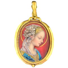 Annunciation Virgin Enamel Portrait Pendant 18 Karat