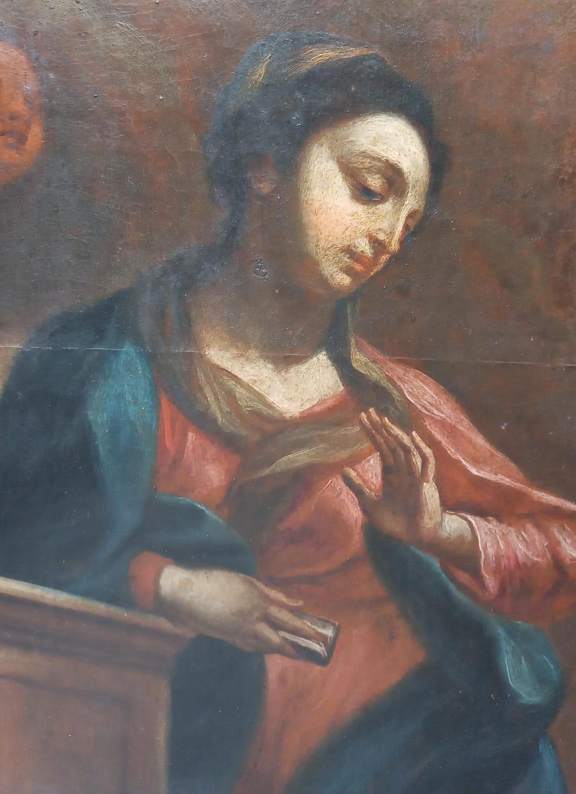 Oiled Annunciazione con angeli, scuola romana For Sale
