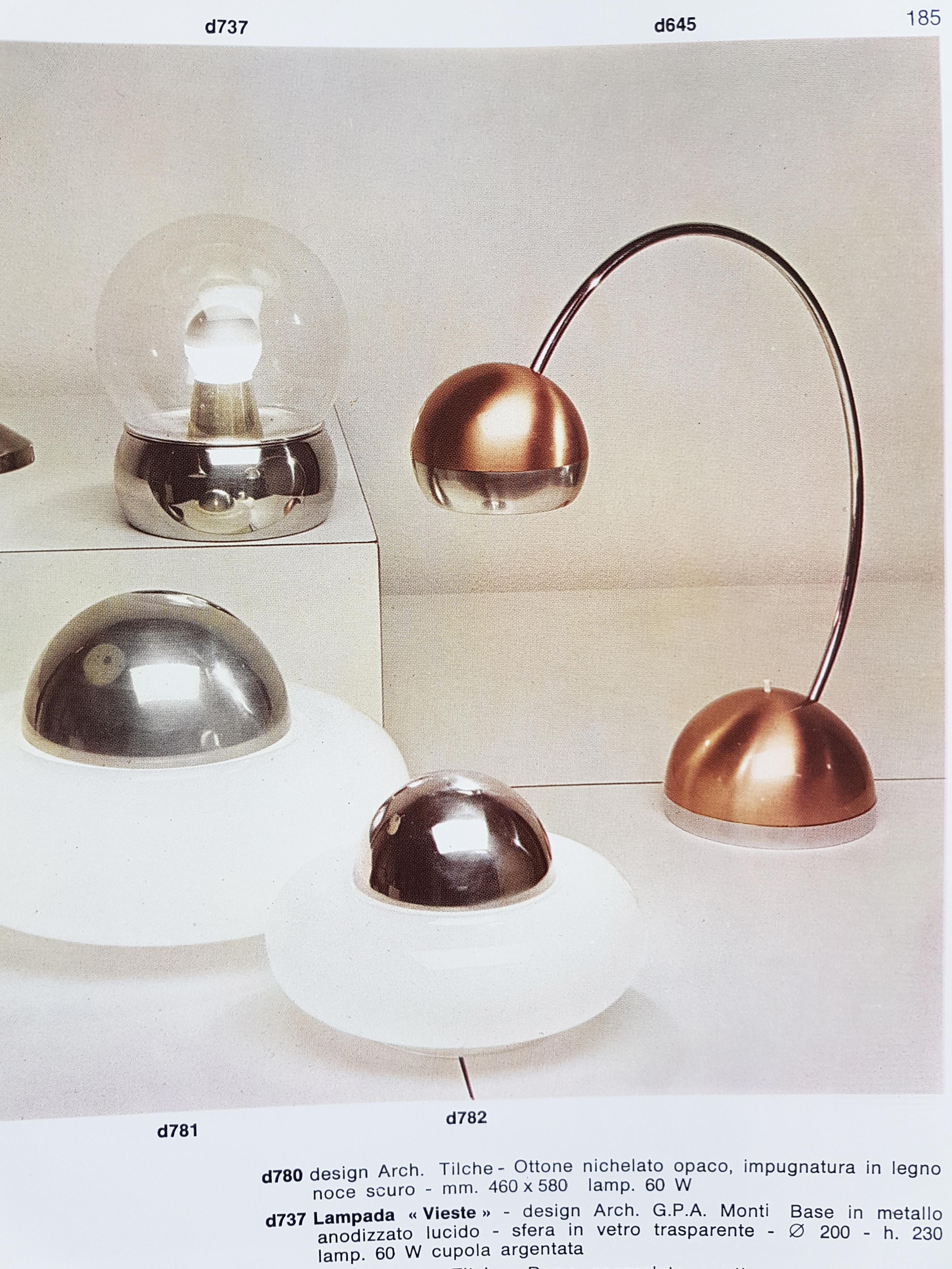 Métal Lampe de table Vieste des années 1970 en aluminium anodisé et verre transparent du Studio G.P.A. Monti en vente