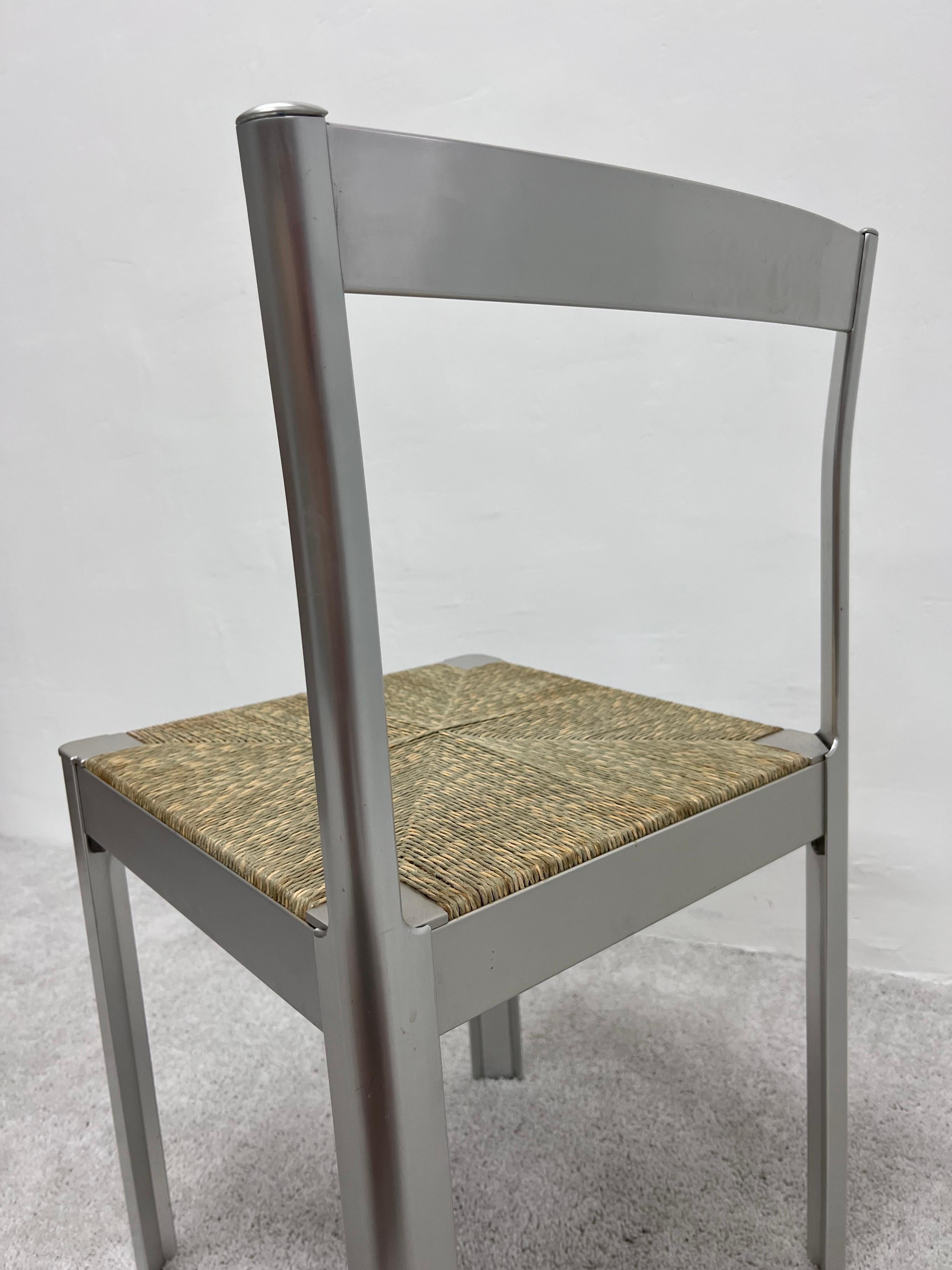 Coiffeuse, chaise de salle à manger ou chaise d'appoint en aluminium anodisé avec assise en cordon, Italie, années 1980 en vente 7