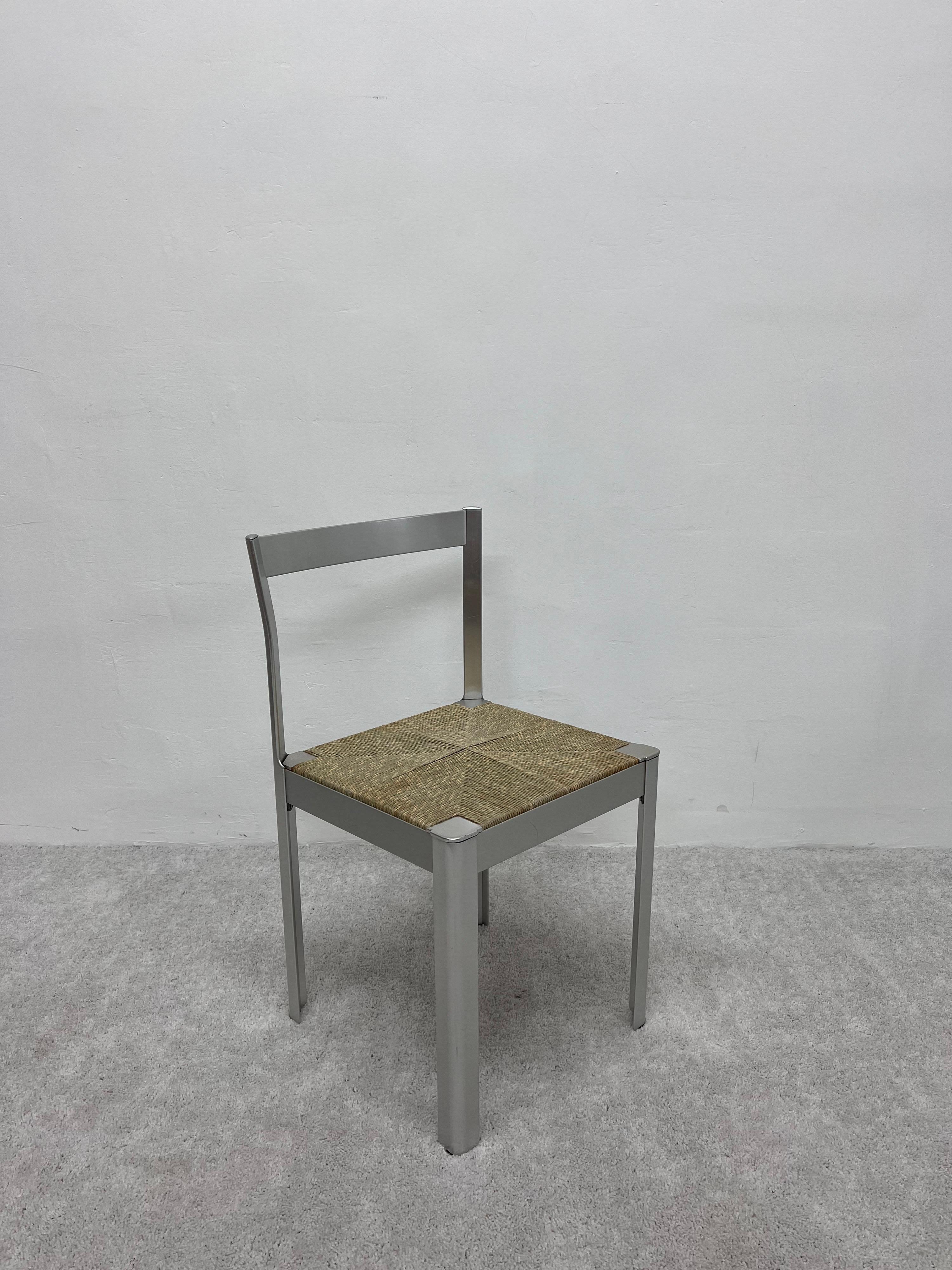 Organique Coiffeuse, chaise de salle à manger ou chaise d'appoint en aluminium anodisé avec assise en cordon, Italie, années 1980 en vente
