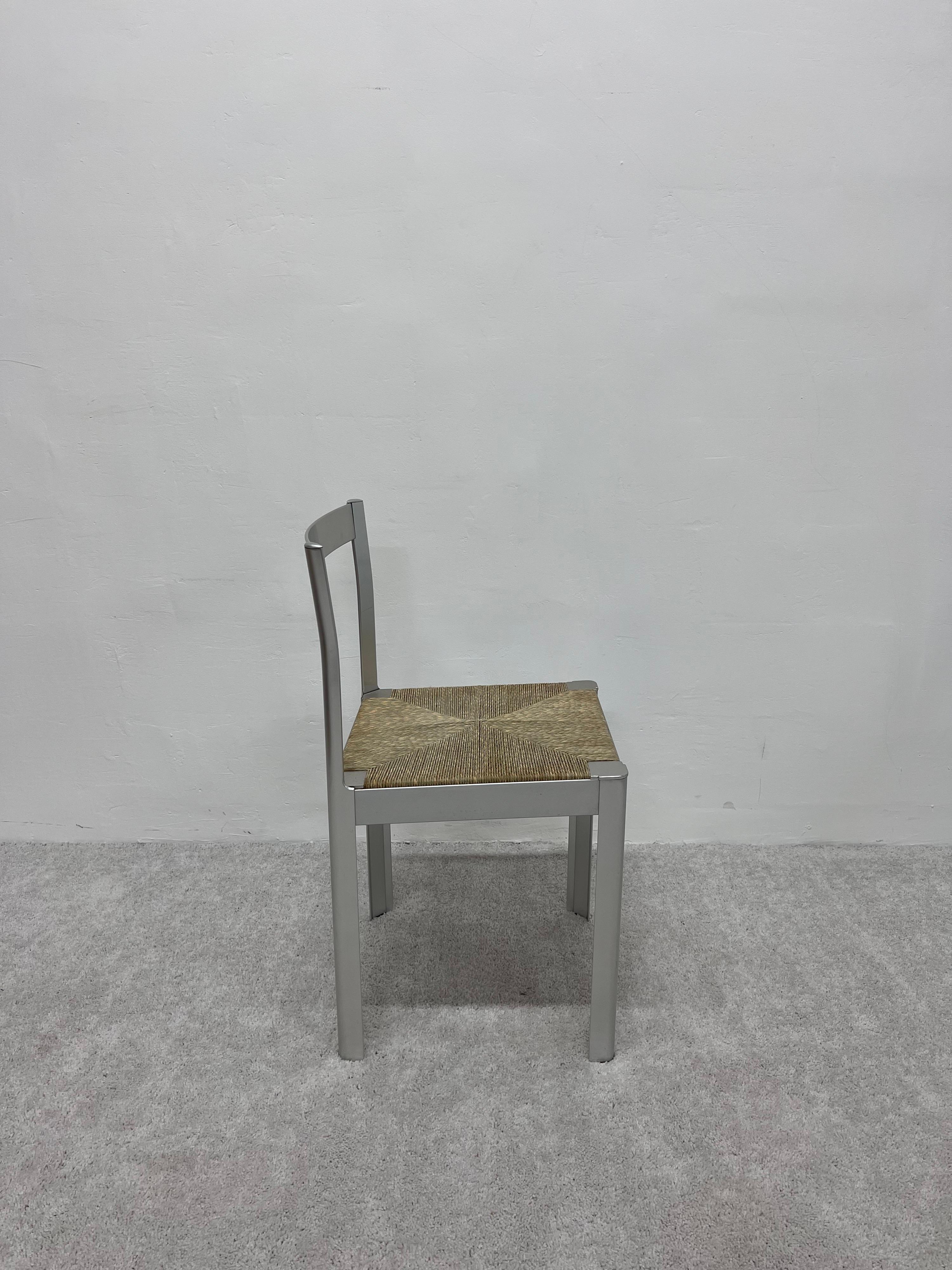 italien Coiffeuse, chaise de salle à manger ou chaise d'appoint en aluminium anodisé avec assise en cordon, Italie, années 1980 en vente