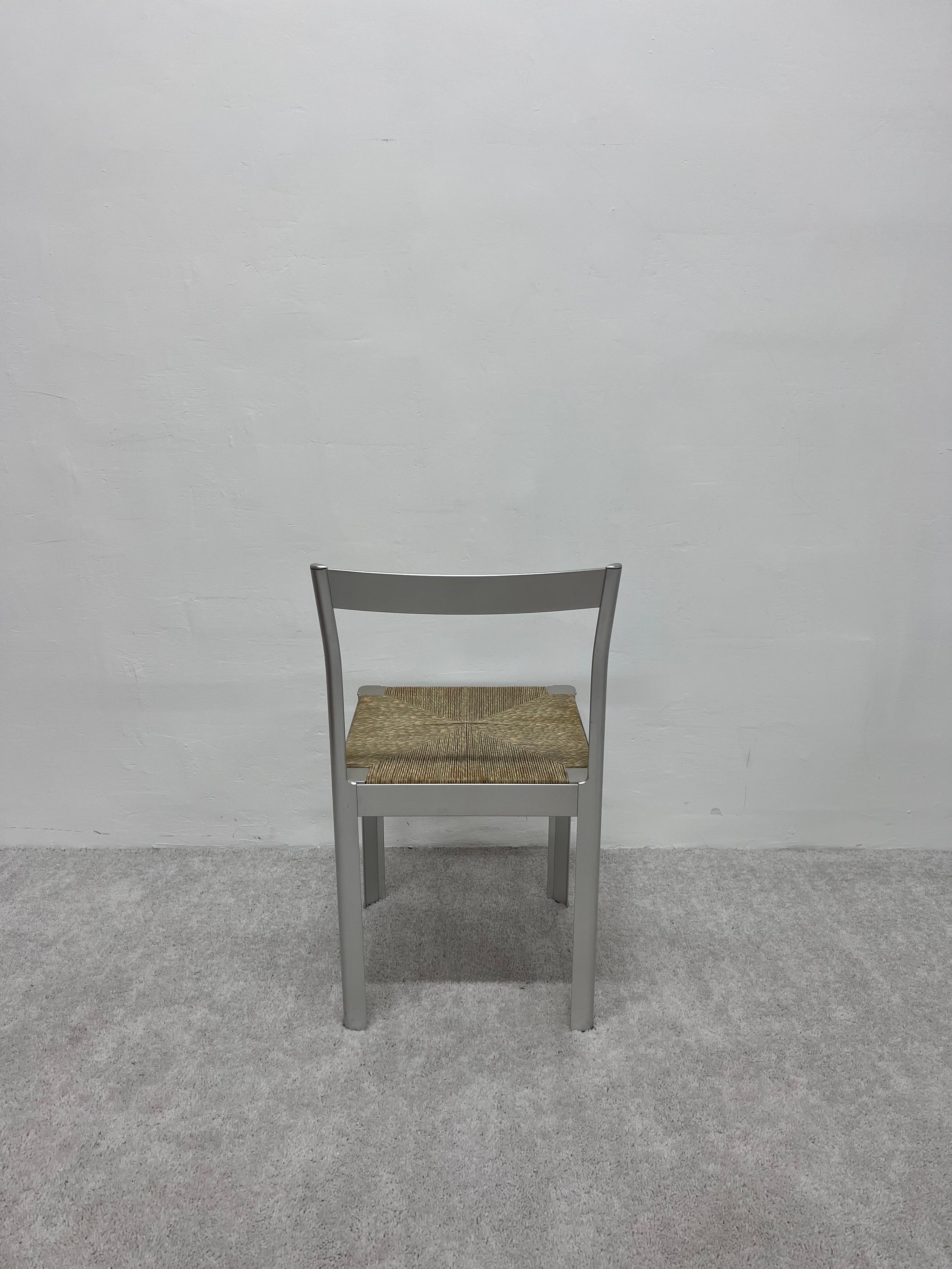 Coiffeuse, chaise de salle à manger ou chaise d'appoint en aluminium anodisé avec assise en cordon, Italie, années 1980 Bon état - En vente à Miami, FL