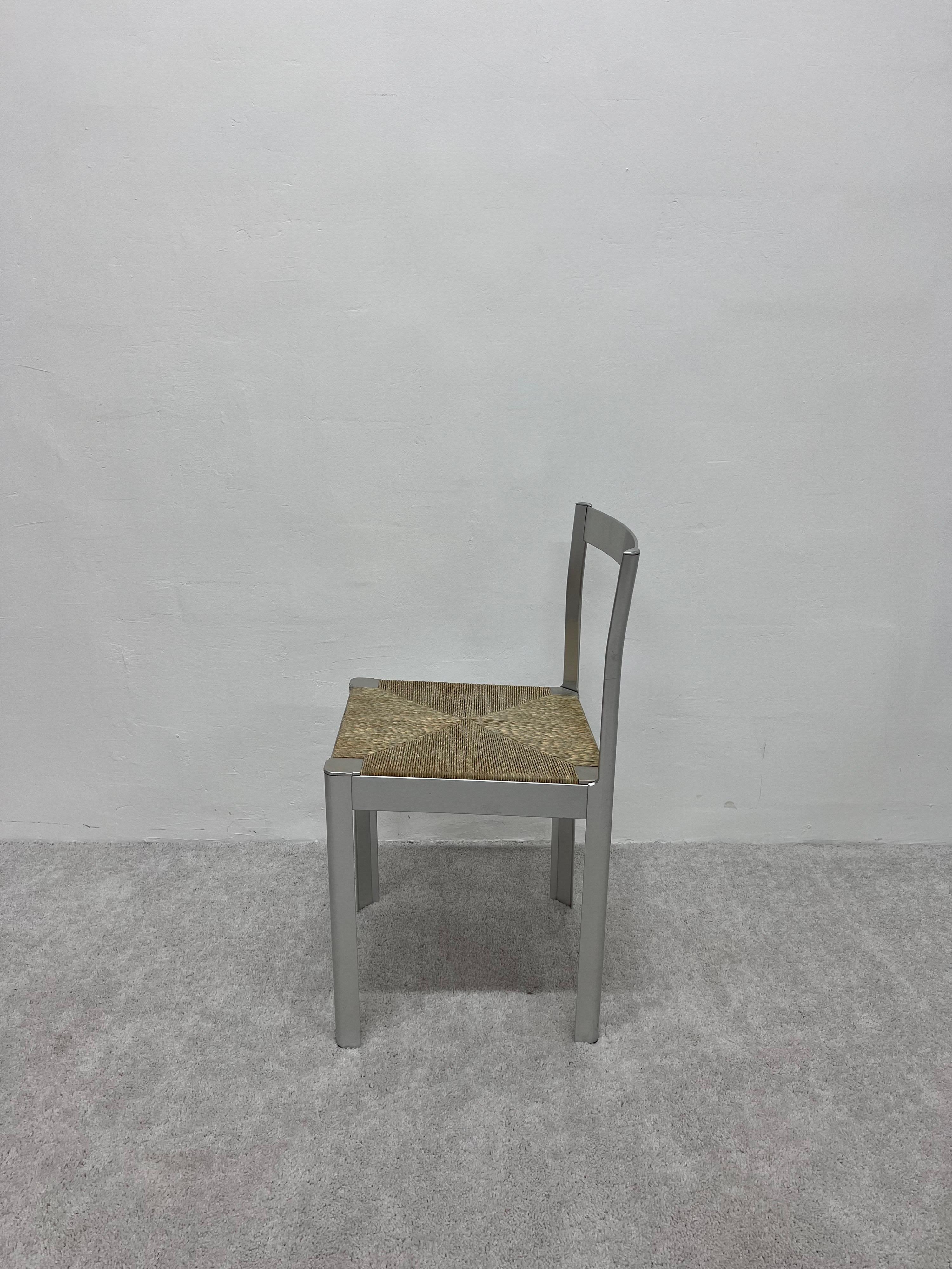 20ième siècle Coiffeuse, chaise de salle à manger ou chaise d'appoint en aluminium anodisé avec assise en cordon, Italie, années 1980 en vente