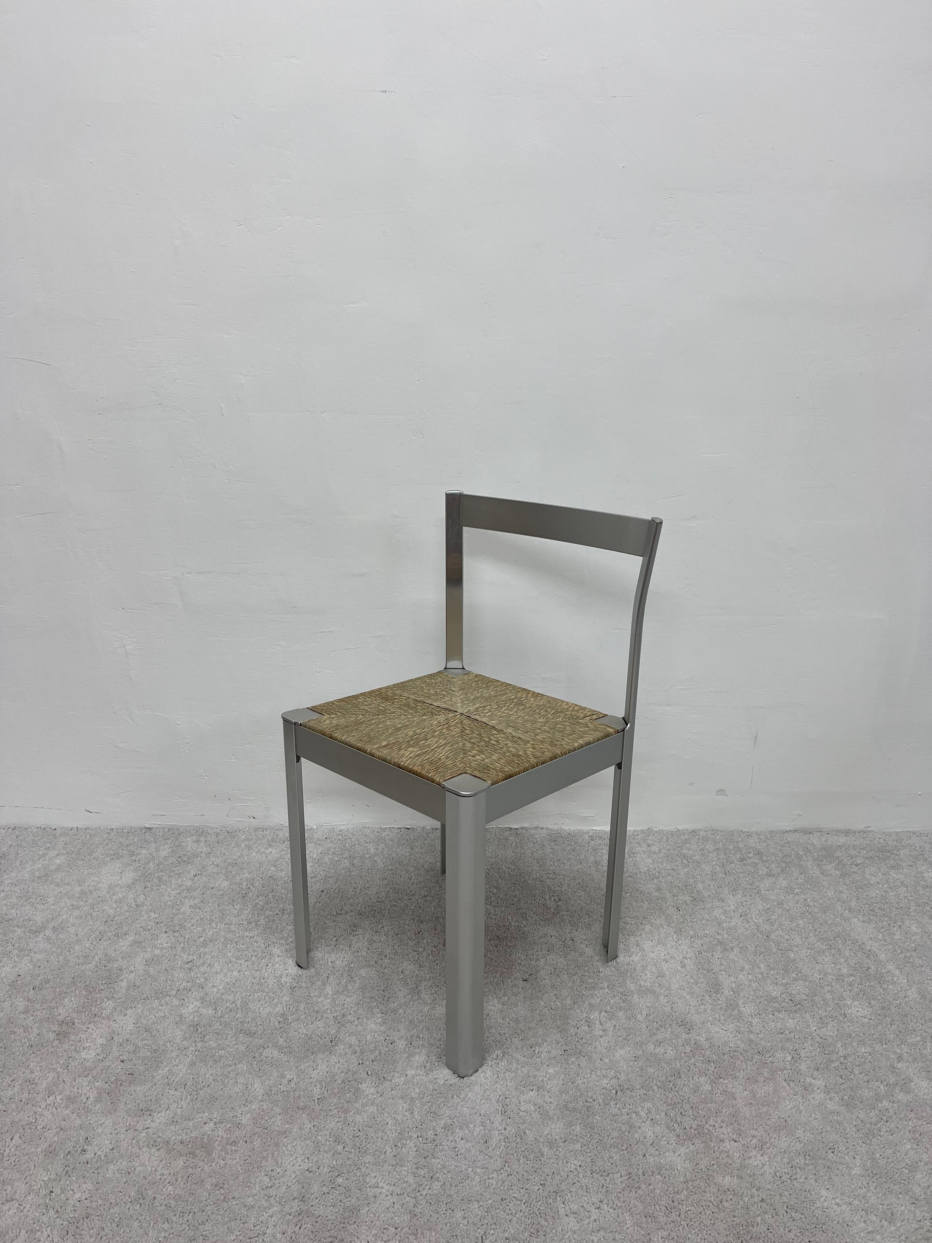 Aluminium Coiffeuse, chaise de salle à manger ou chaise d'appoint en aluminium anodisé avec assise en cordon, Italie, années 1980 en vente