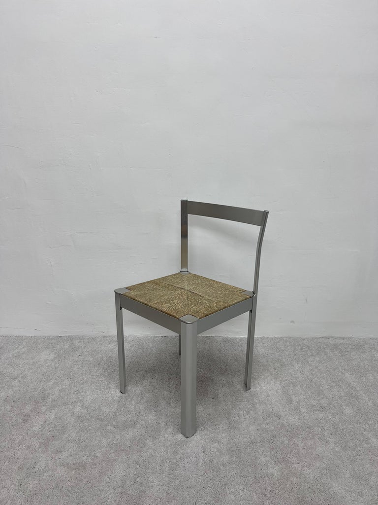 Anodized Aluminum with Cord Seat Vanity, Dining or Side Chair, Italy 1980s For Sale 1