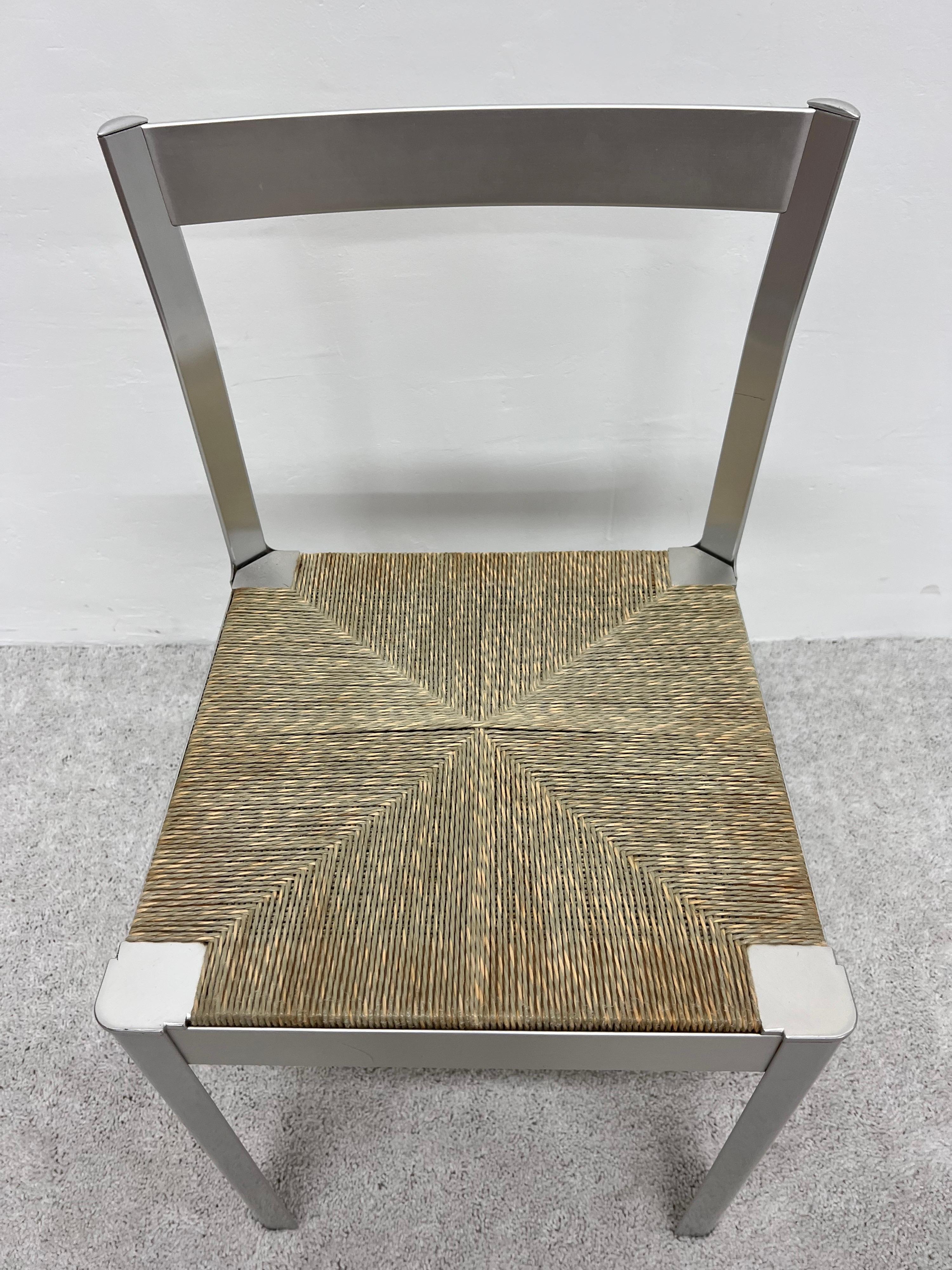 Coiffeuse, chaise de salle à manger ou chaise d'appoint en aluminium anodisé avec assise en cordon, Italie, années 1980 en vente 1