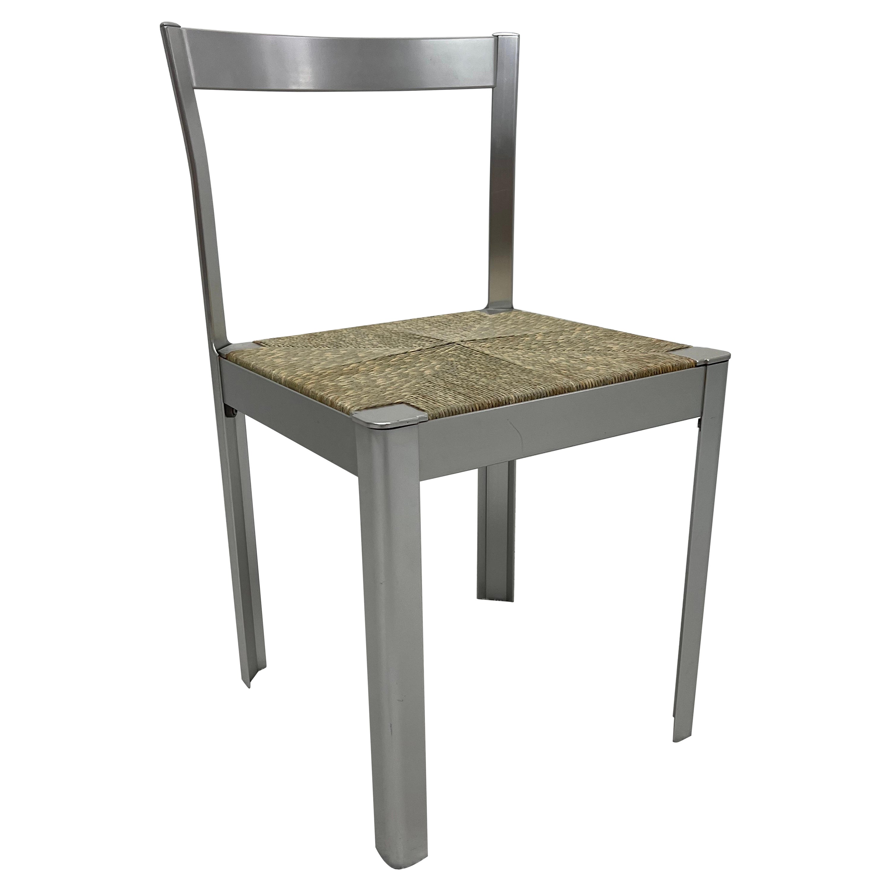 Coiffeuse, chaise de salle à manger ou chaise d'appoint en aluminium anodisé avec assise en cordon, Italie, années 1980