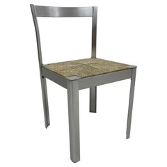 Sedia Vanity, da pranzo o laterale in alluminio anodizzato con seduta in corda, Italia anni '80