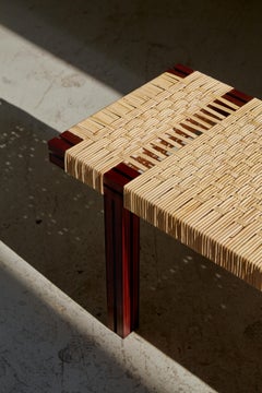 Anodized Burgundy and Cane Wicker Bench by Tino Seubert