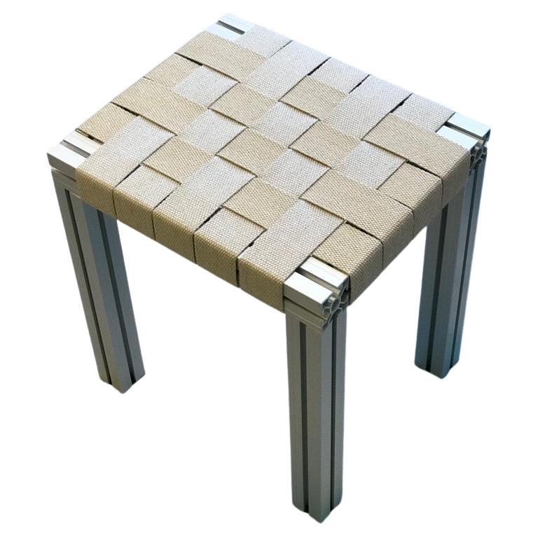 Anodized Grey and Flax Webbing Wicker Stool by Tino Seubert