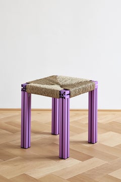 Anodized Purple and Rush Weave Wicker Stool by Tino Seubert