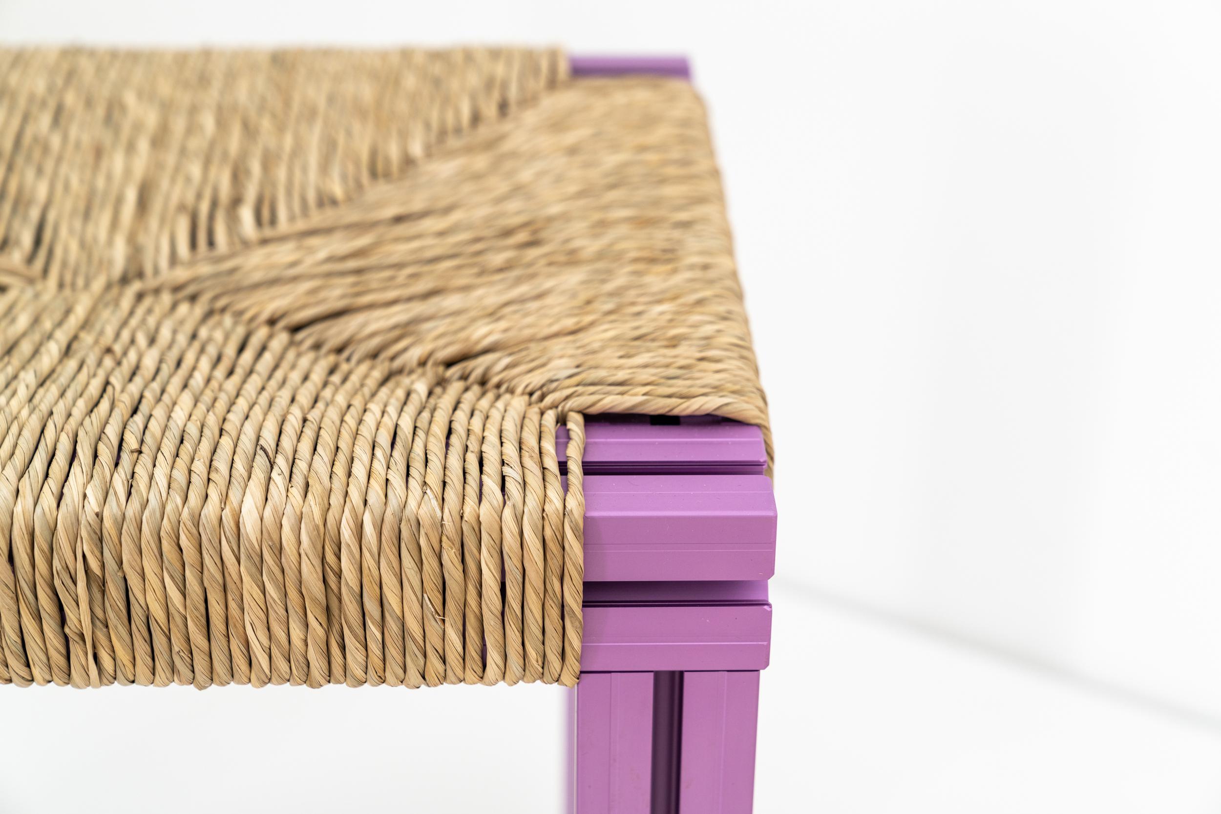 Aluminum Anodized Purple and Rush Weave Wicker Stool by Tino Seubert For Sale
