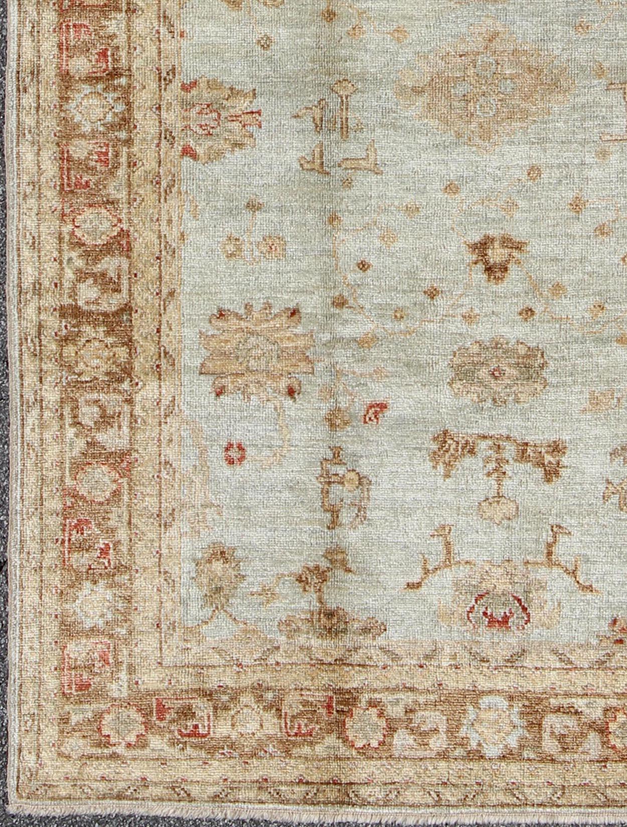 From our Angora collection, this piece is made with a combination of angora and old wool. Featuring all organic materials, the Angora collection is a modern-day remake of antique Turkish Oushak carpets from past centuries. Angora Collection rugs are