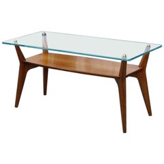 Anonima Castelli 1950 Kirschenholz Couchtisch mit Glasplatte Midcentury