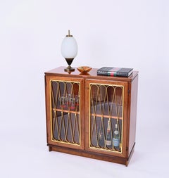 Anonima Castelli Italian Vitrine Showcase in Walnut and Gilt Metal, Italy 1950s