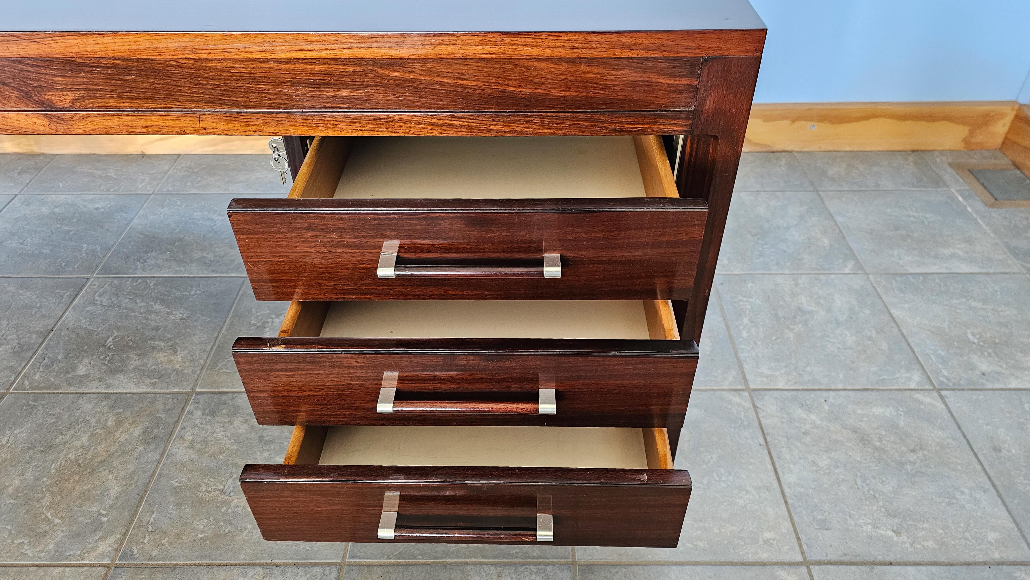 Anonima Castelli Palisander Wood Desk with Elegant Metal Insert Handle, 1970s For Sale 4