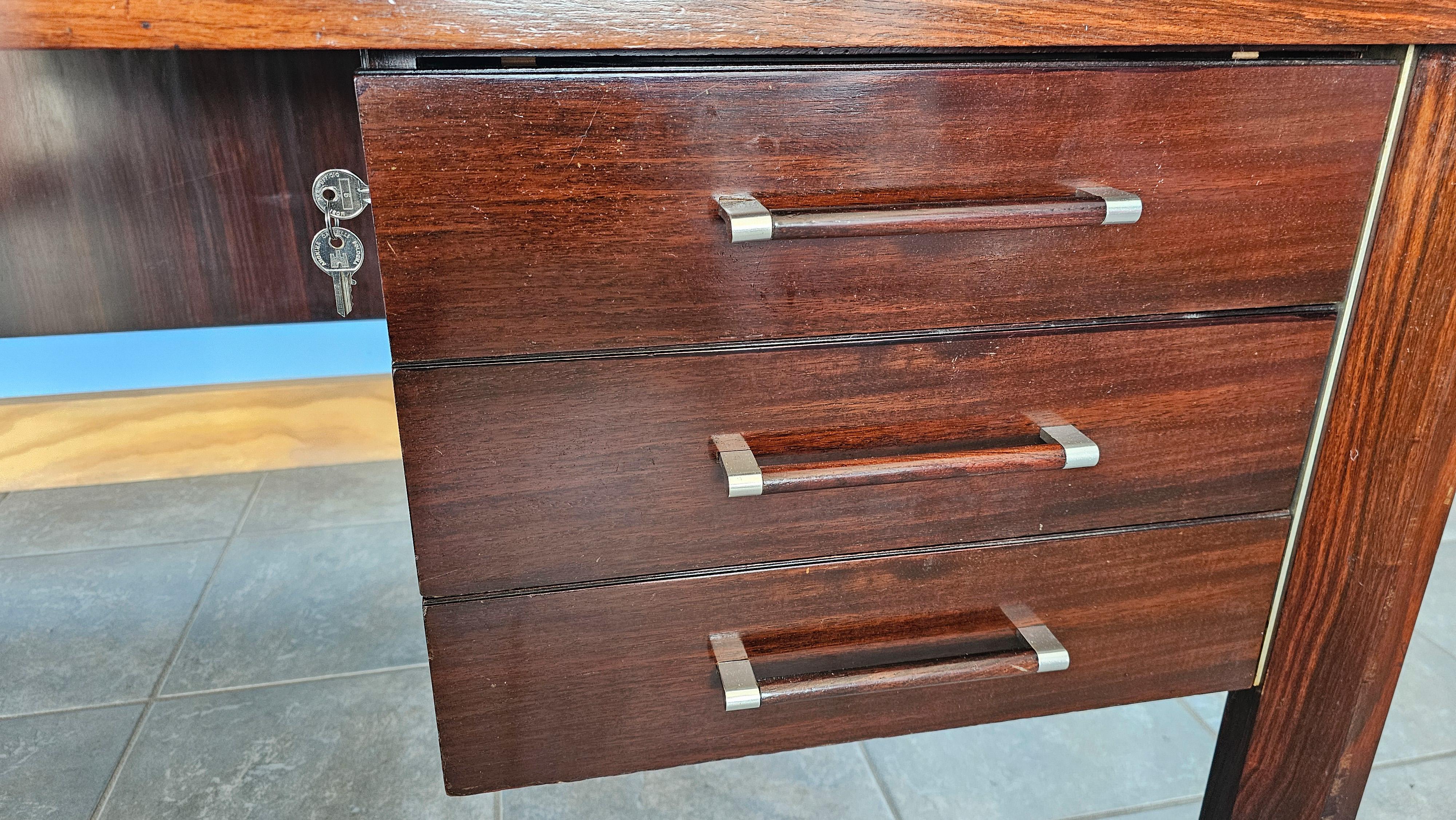 Anonima Castelli Palisander Wood Desk with Elegant Metal Insert Handle, 1970s For Sale 9