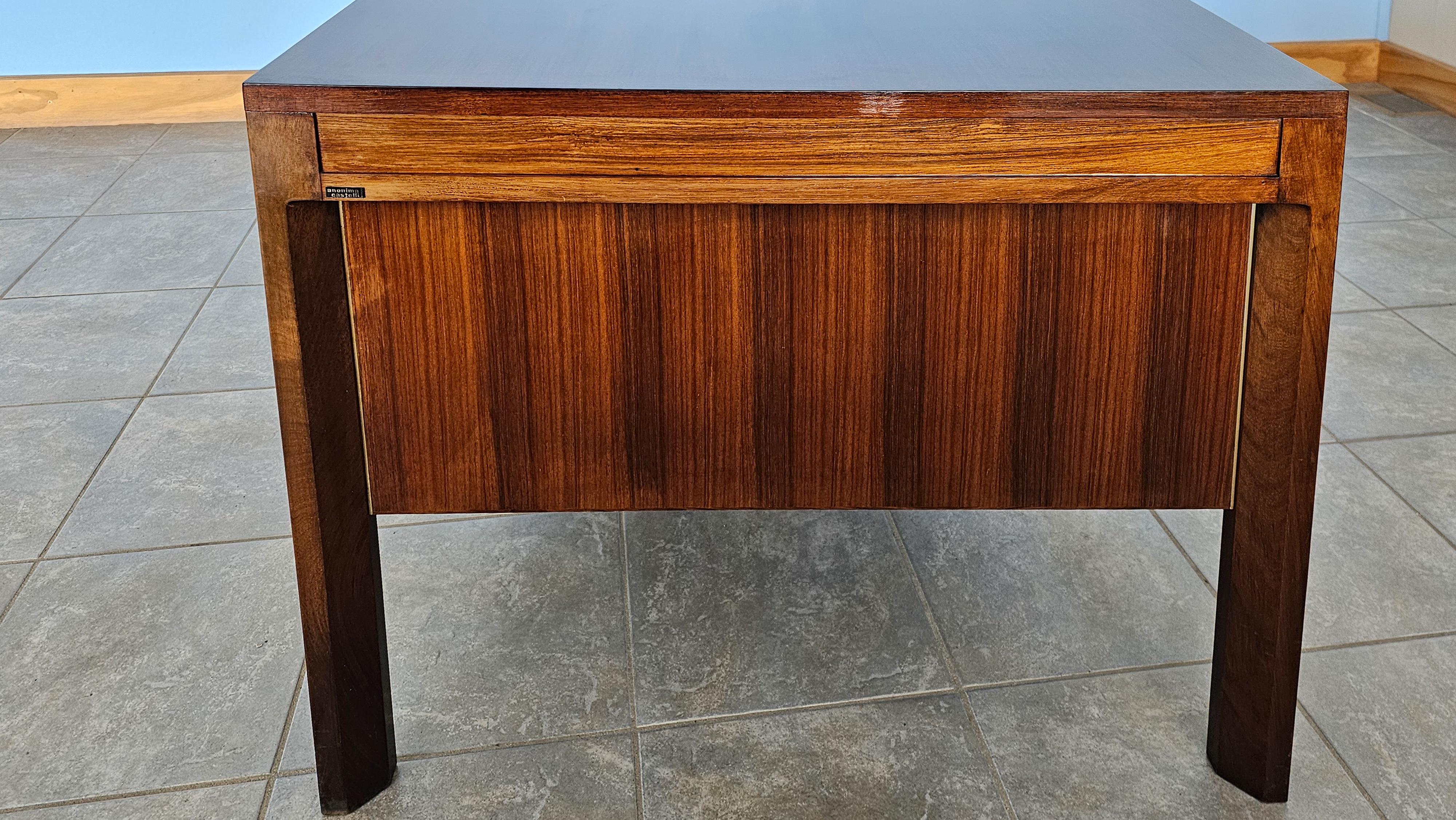 Anonima Castelli Palisander Wood Desk with Elegant Metal Insert Handle, 1970s For Sale 10