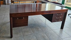 Anonima Castelli Palisander Wood Desk with Elegant Metal Insert Handle, 1970s