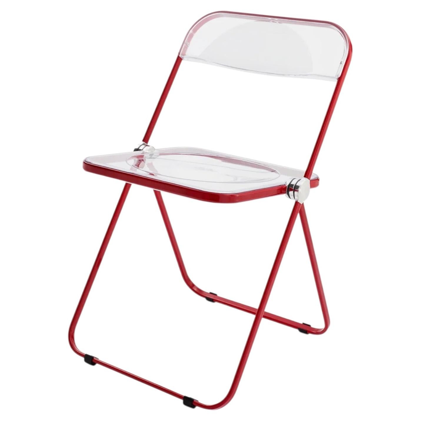Anonima Castelli Pila Klappstuhl in Rot und Transparent, Giancarlo Piretti im Angebot