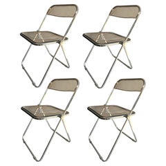 Anonima Castelli Plia Folding Chairs Giancarlo Piretti Color Smoked Lucite set 4