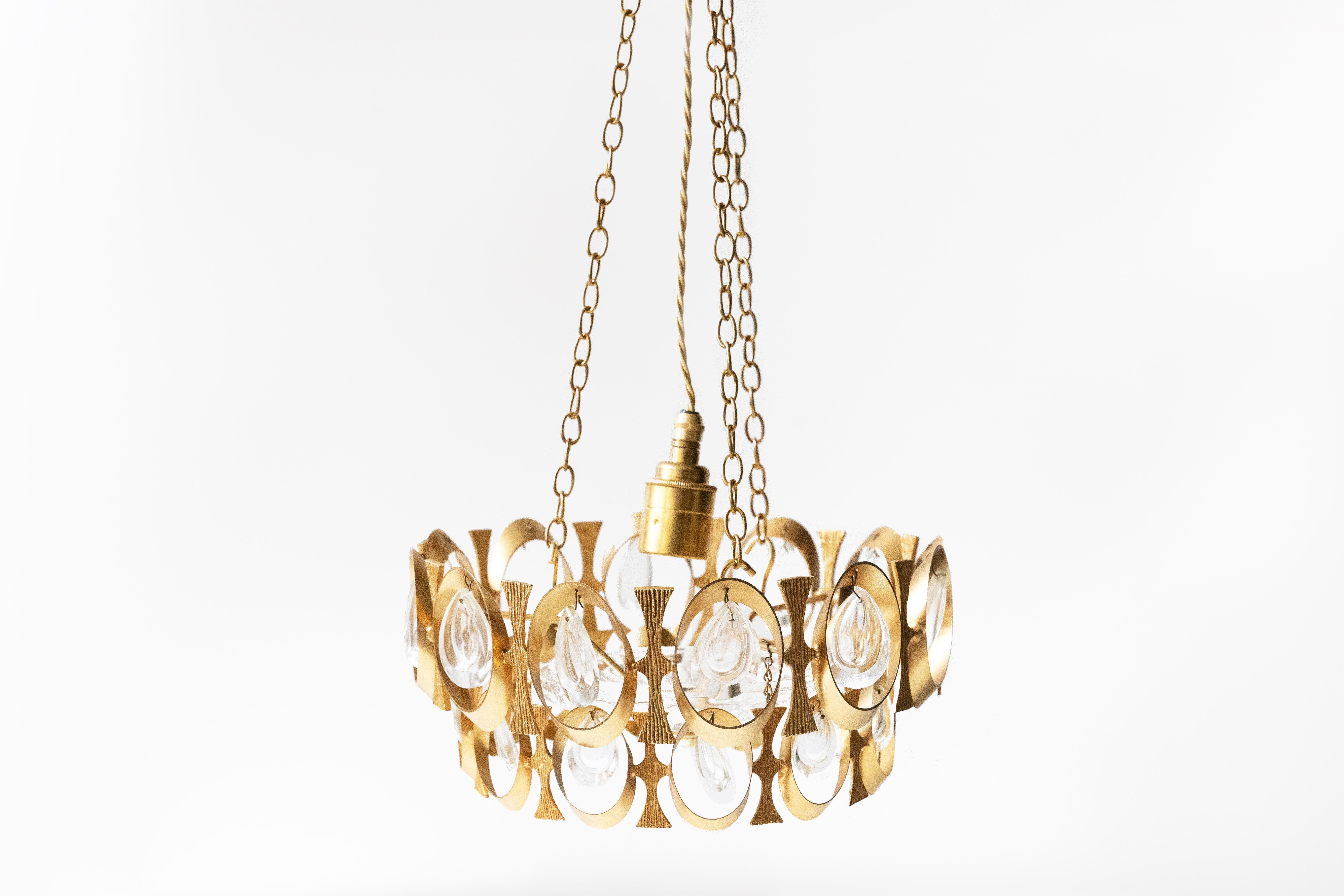 Gilt Unique 20th Century Chandelier in Gilded Metal and Glass, French Design For Sale