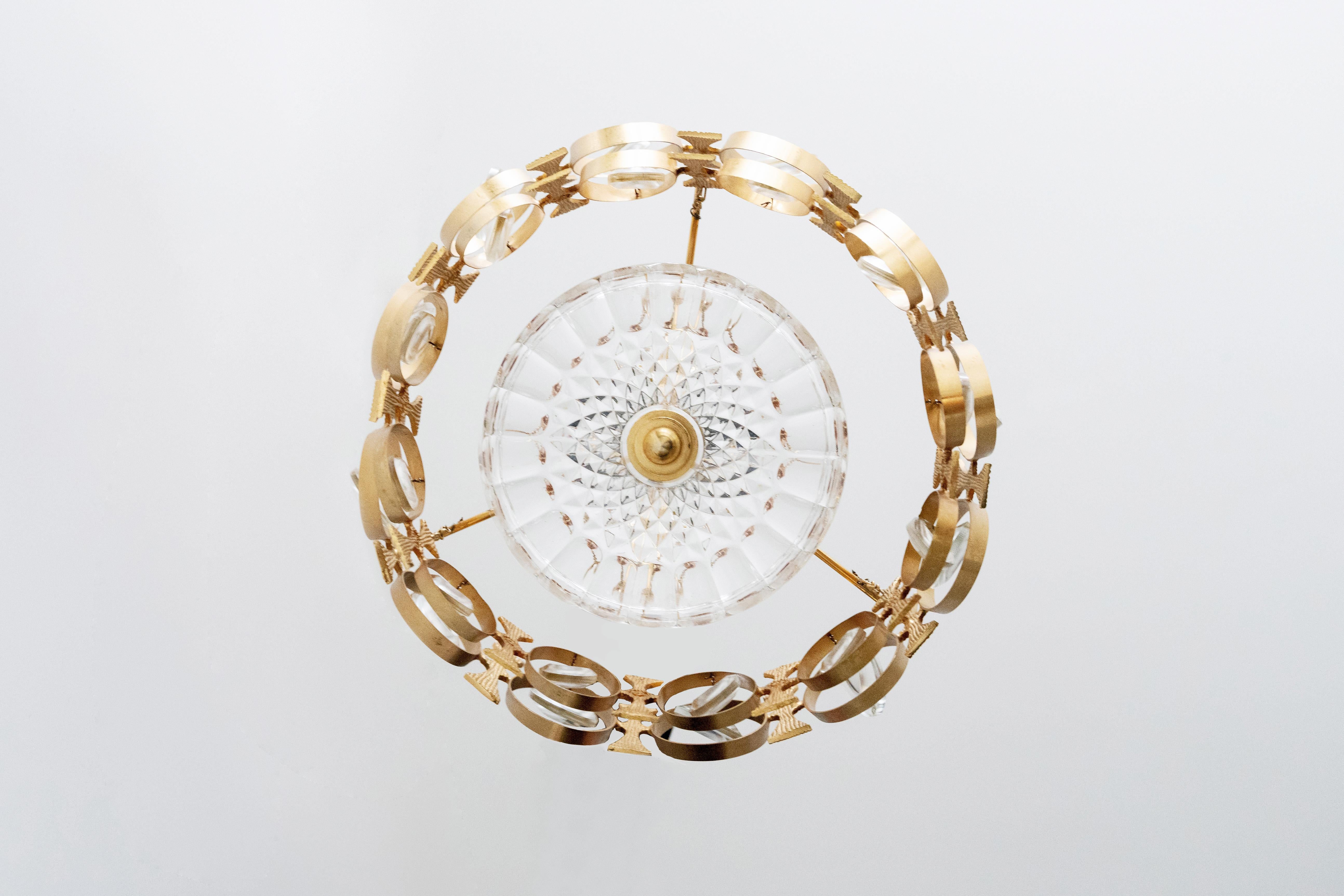 Unique 20th Century Chandelier in Gilded Metal and Glass, French Design For Sale 4