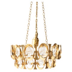 Unique 20th Century Chandelier in Gilded Metal and Glass, French Design