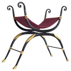 French 20th Century Wrought Iron Stool Inspired by the Curule Chair