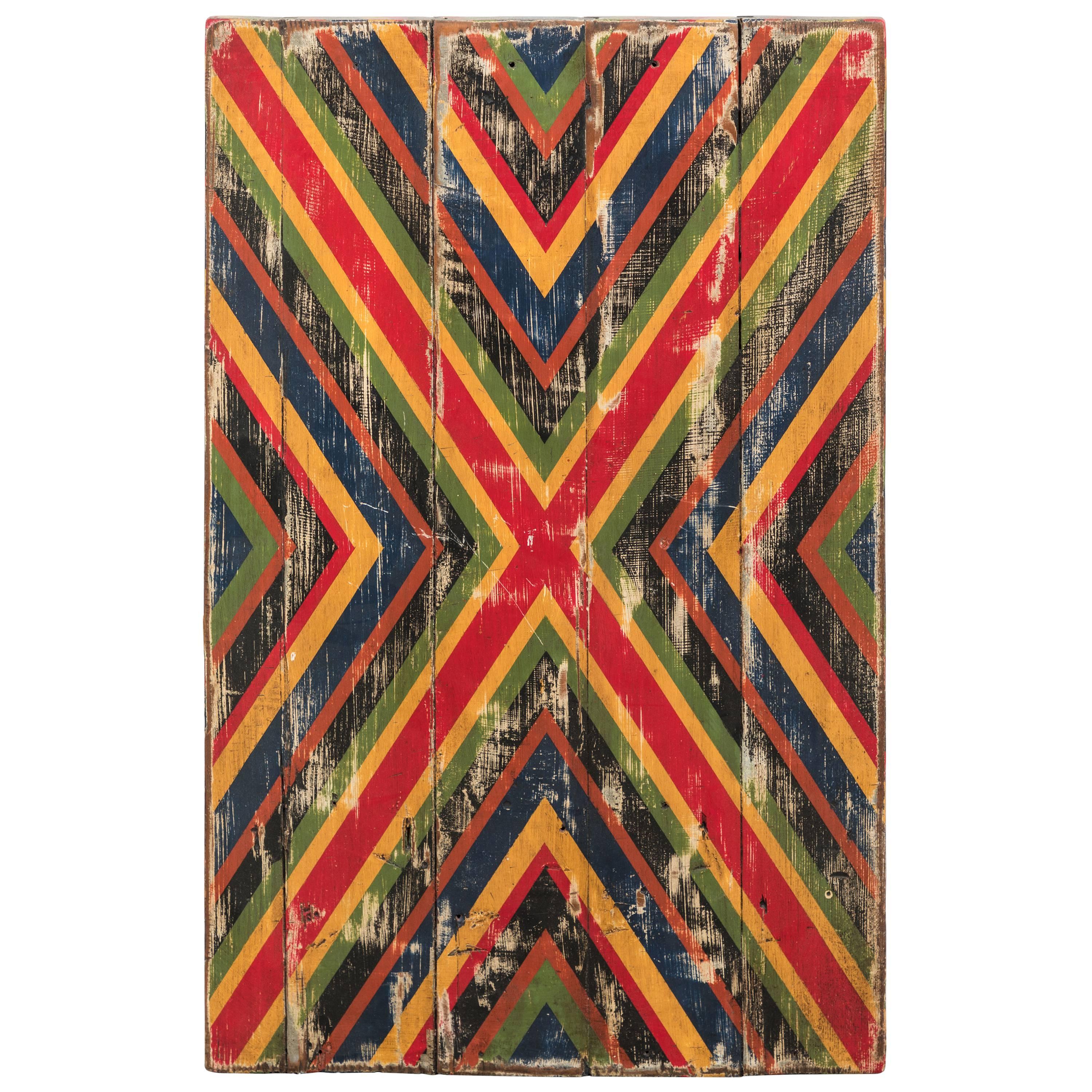 Planche peinte abstraite à motifs géométriques X anonyme en vente