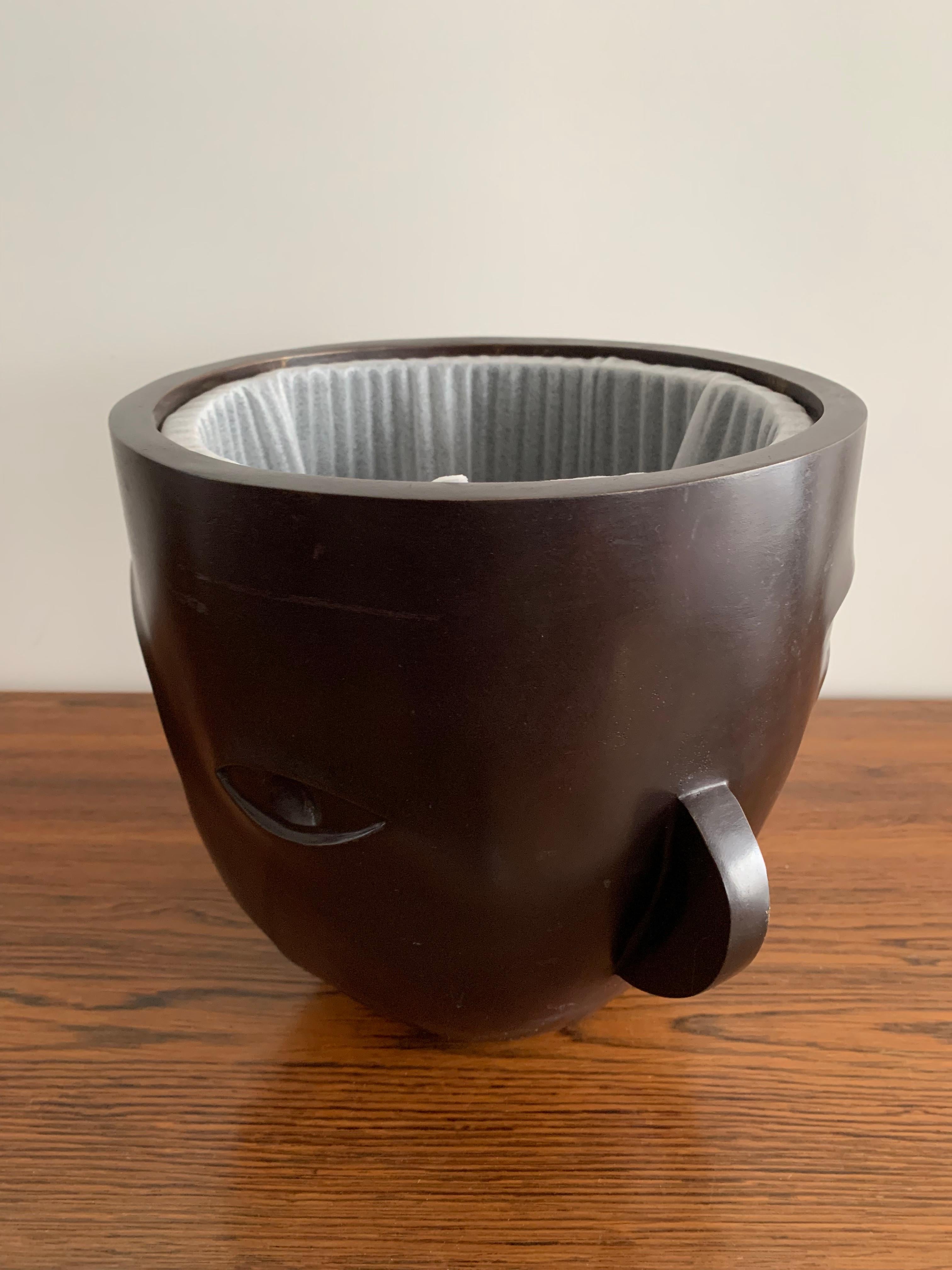 Anonymous Bronze Planter Pot Figuring a Asymmetric Face Brown Patina France 1980 For Sale 8