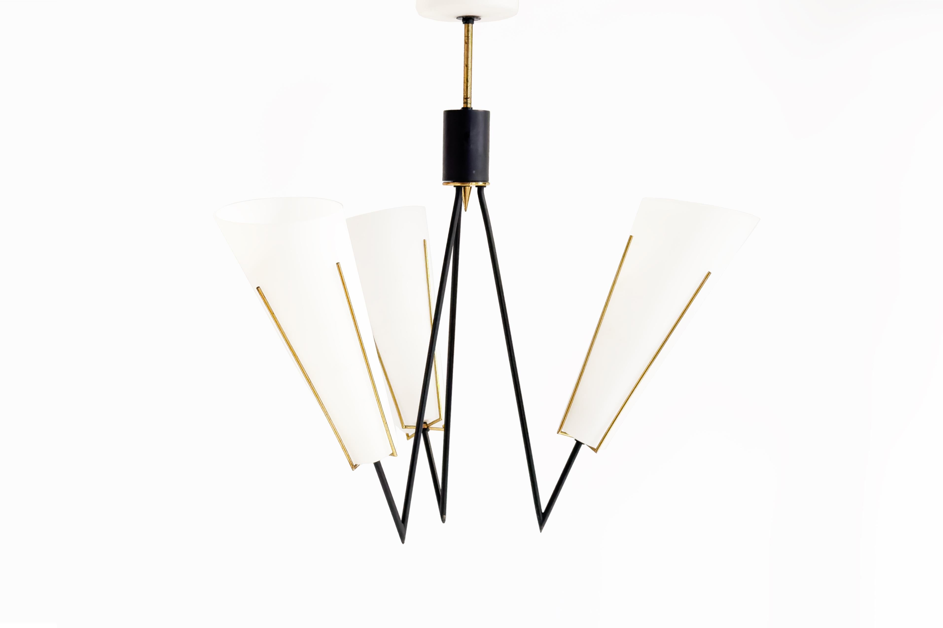 Scandinavian Modern Scandinavian Danish 20th Century Suspension Lamp in Opaline and Metal, 1960s For Sale