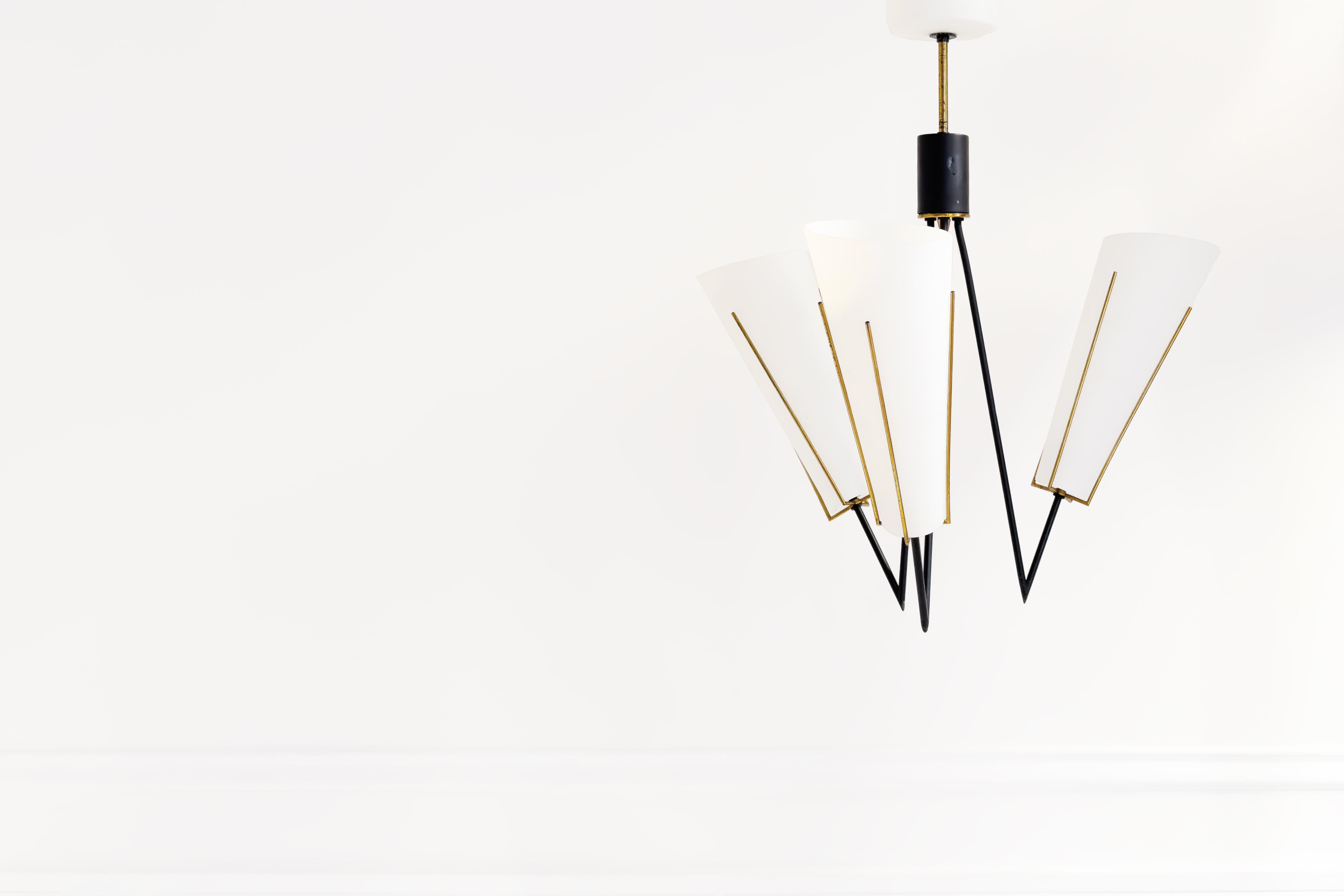 Scandinavian Danish 20th Century Suspension Lamp in Opaline and Metal, 1960s For Sale 1