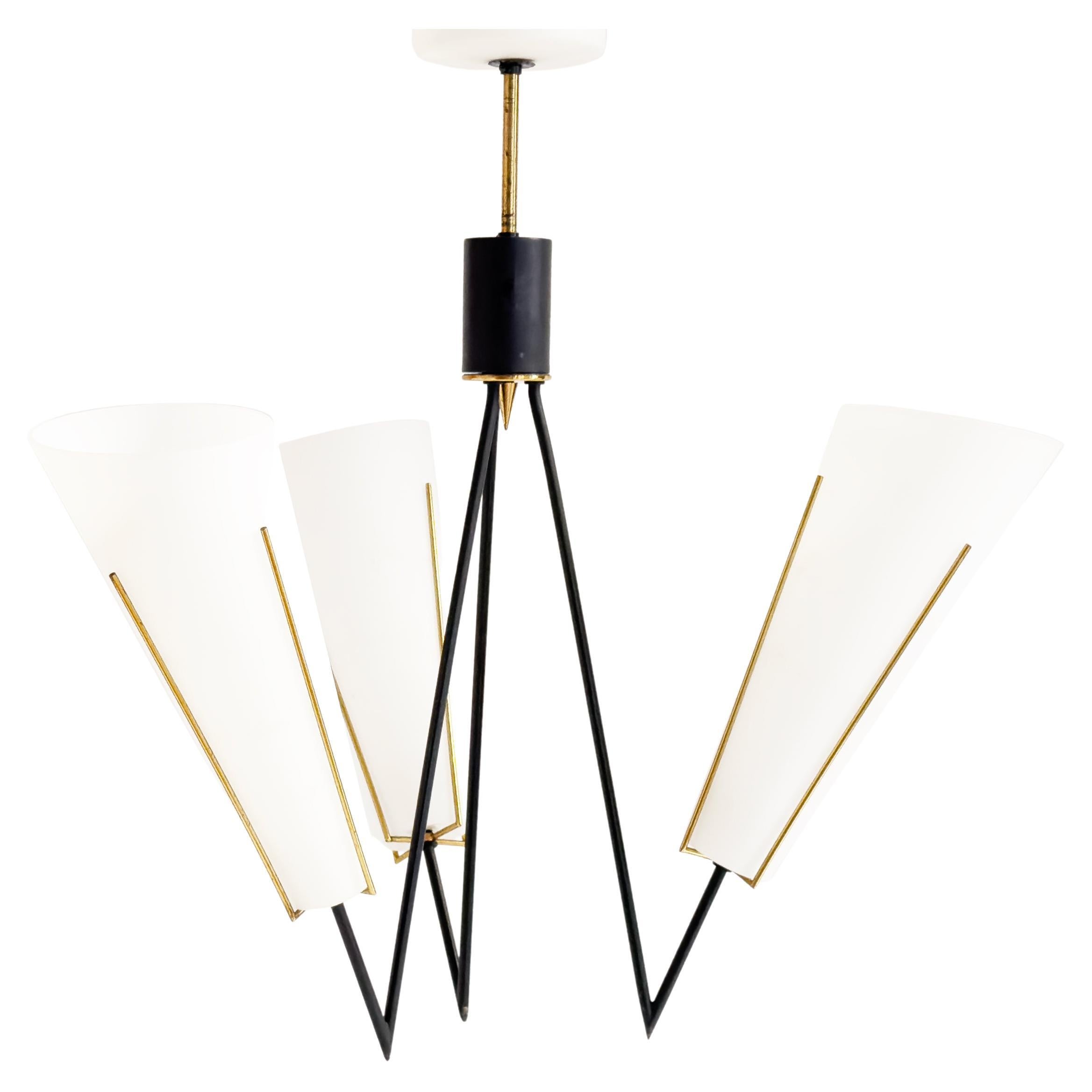 Scandinavian Danish 20th Century Suspension Lamp in Opaline and Metal, 1960s