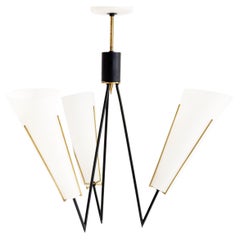 Scandinavian Danish 20th Century Suspension Lamp in Opaline and Metal, 1960s