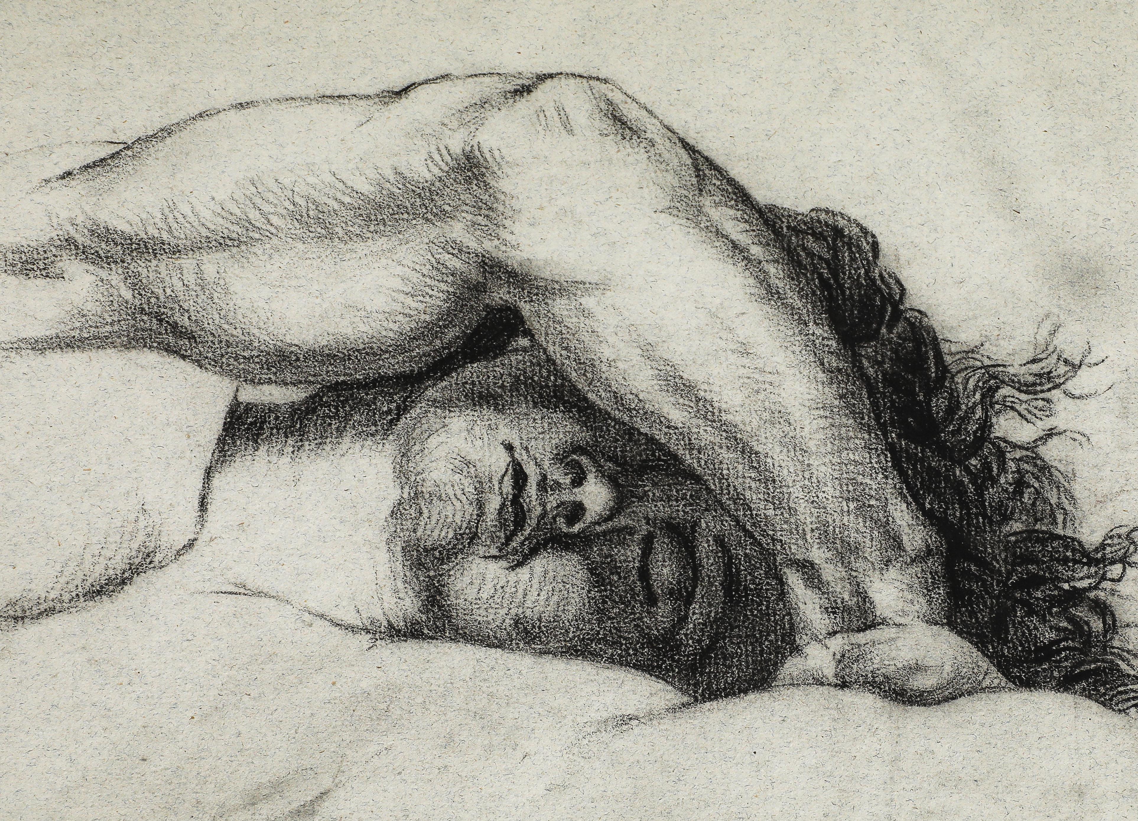 Oak Anonymous, Drawing of Stretching Man, French, c. 1930 For Sale