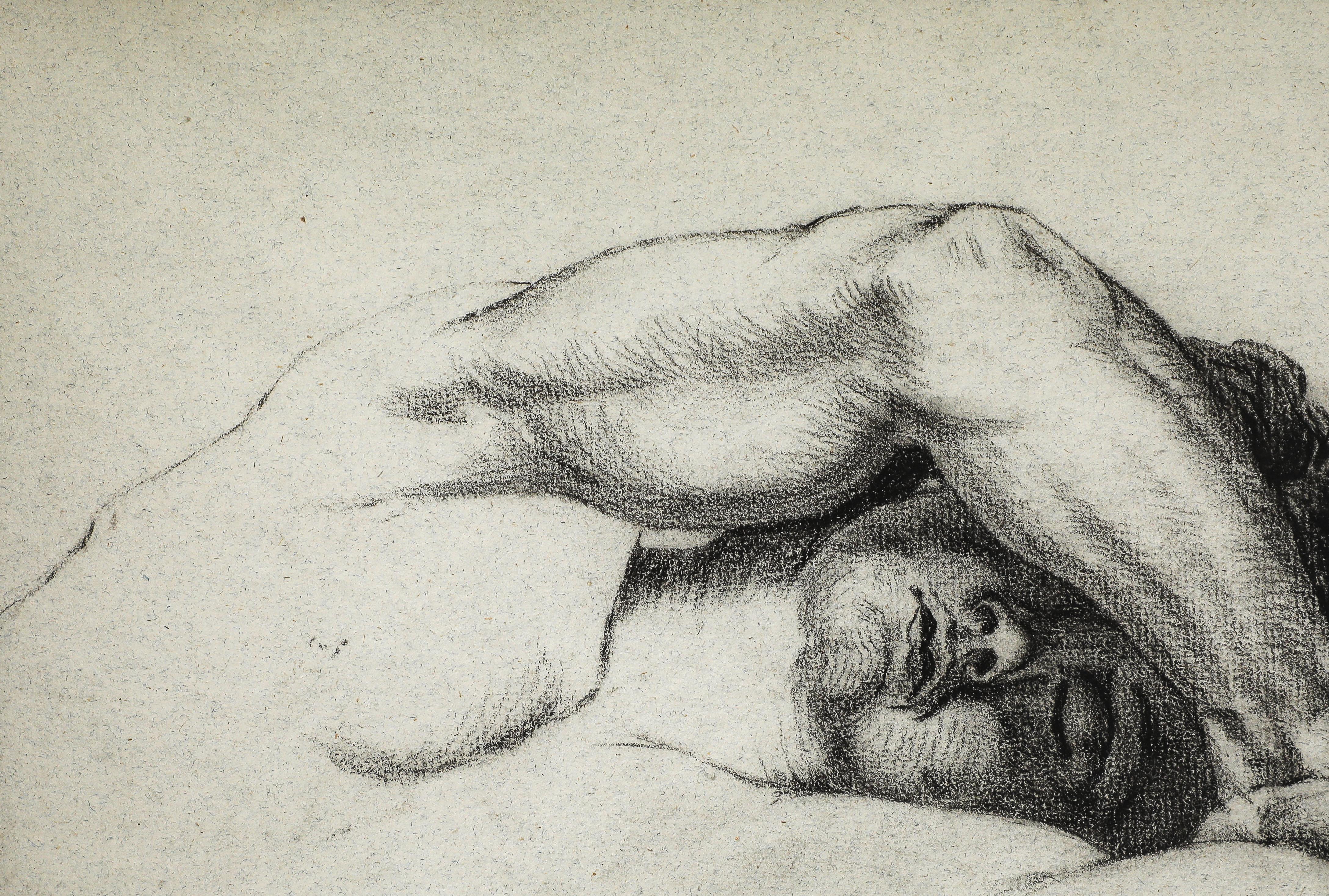 Anonymous, Drawing of Stretching Man, French, c. 1930 For Sale 1