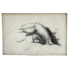 Vintage Anonymous, Drawing of Stretching Man, French, c. 1930
